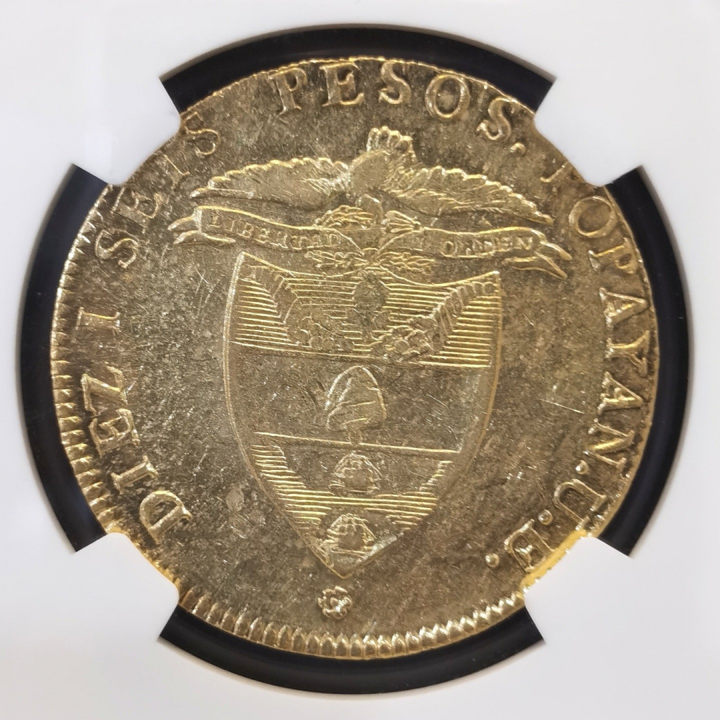 博洋堂世界钱币拍卖第016期（全场包邮） NGC MS61 1846年哥伦比亚16比索金币 27克，875金，与殖民地后期的8E制式相当，同年同版62分2022年HA拍卖价格5160刀