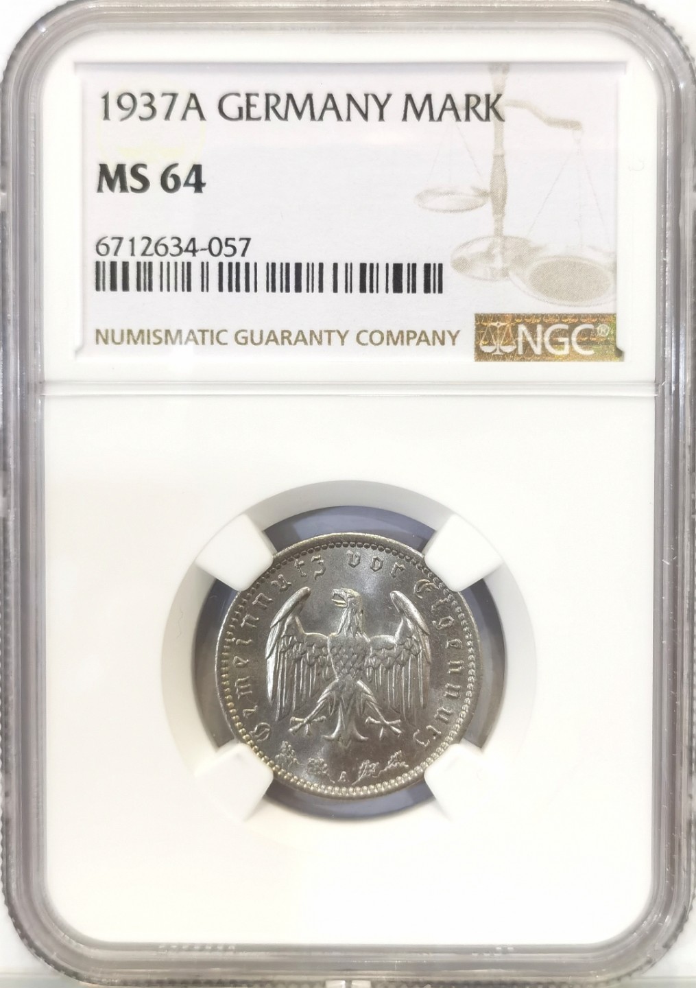 博洋堂世界钱币拍卖第016期（全场包邮） NGC MS64 德国第三帝国1937年A版1马克镍币