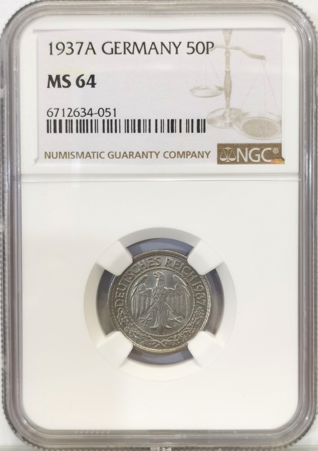 博洋堂世界钱币拍卖第016期（全场包邮） NGC MS64 德国魏玛共和国1937年A版50芬尼镍币 与小名誉品坦克币等值流通