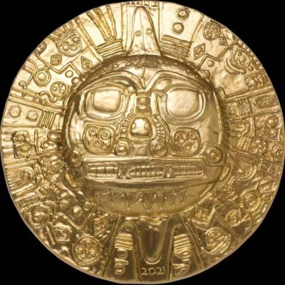 帕劳2021年太阳神黄金面具镀金弧面银币 - 帕劳2021年太阳神黄金面具镀金弧面银币
