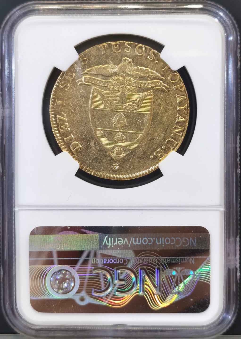 博洋堂世界钱币拍卖第016期（全场包邮） NGC MS61 1846年哥伦比亚16比索金币 27克，875金，与殖民地后期的8E制式相当，同年同版62分2022年HA拍卖价格5160刀