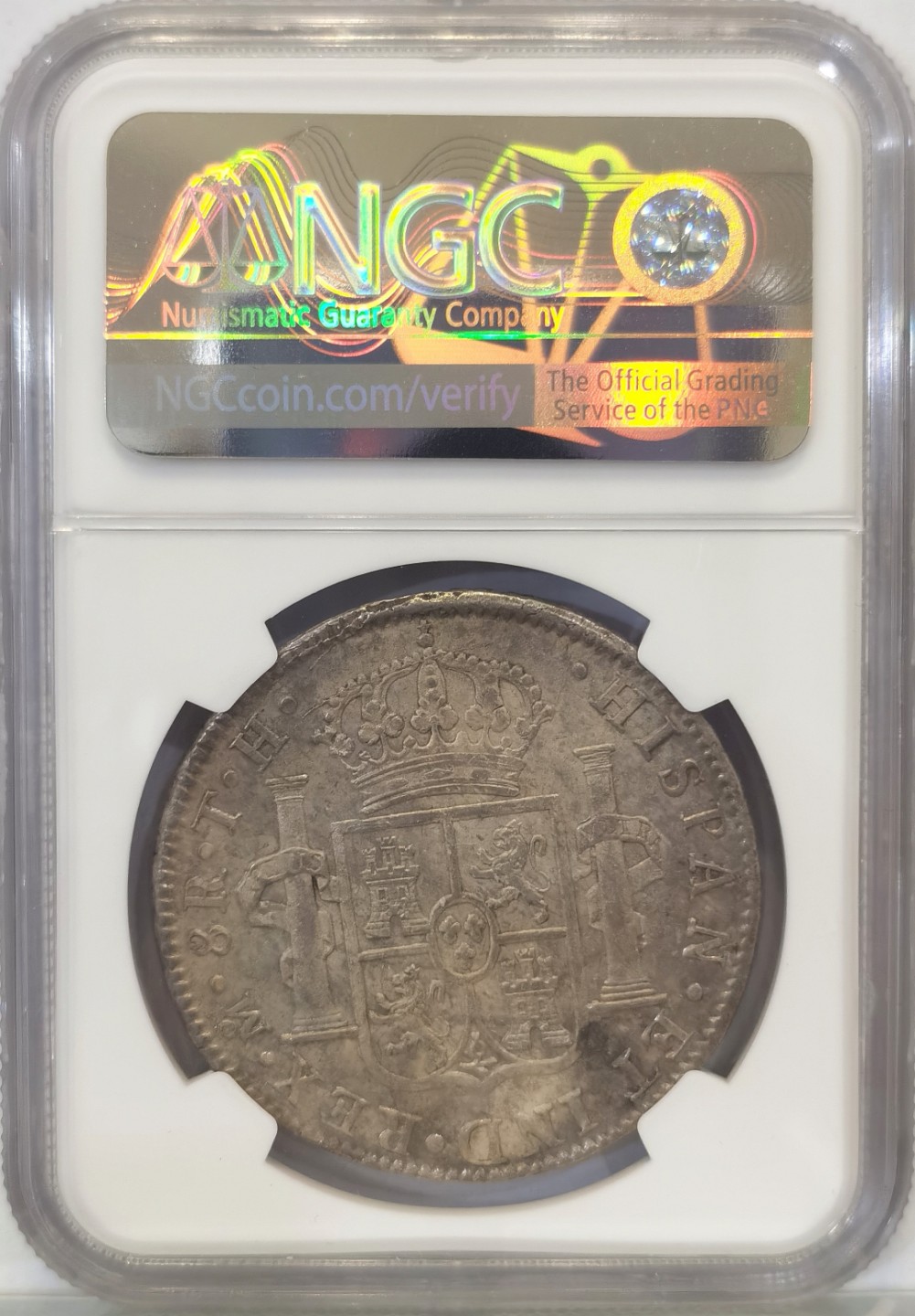 博洋堂世界钱币拍卖第016期（全场包邮） NGC MS61  墨西哥卡洛斯四世双柱 MO 1808 8里亚尔  淡灰色包浆  目前价值洼地 少数几个底部的老银币