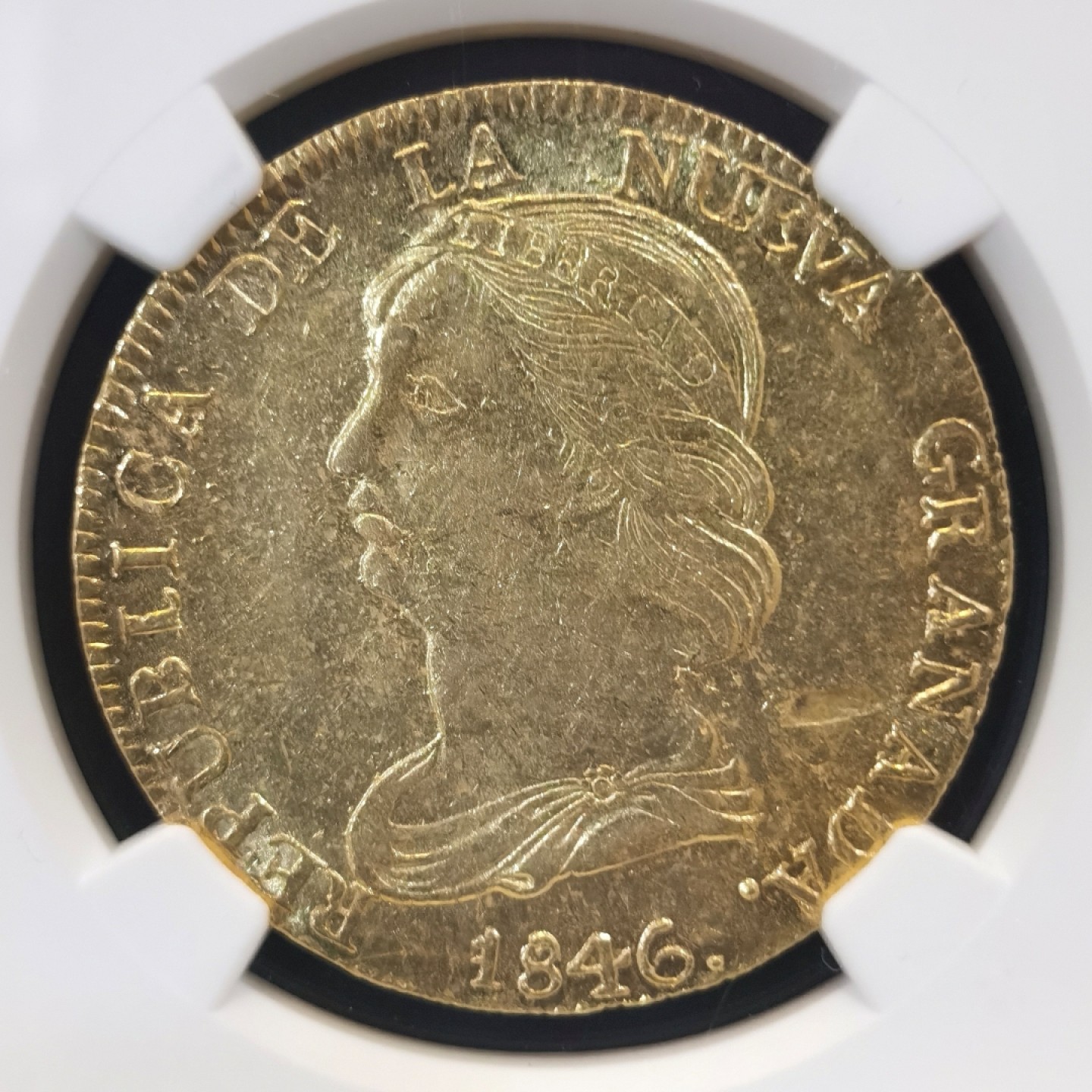 博洋堂世界钱币拍卖第016期（全场包邮） NGC MS61 1846年哥伦比亚16比索金币 27克，875金，与殖民地后期的8E制式相当，同年同版62分2022年HA拍卖价格5160刀