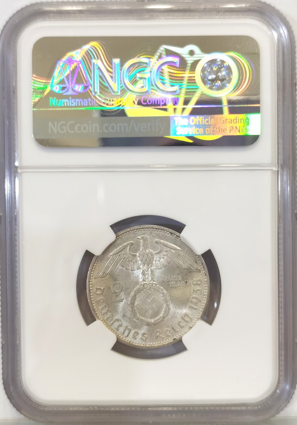 博洋堂世界钱币拍卖第016期（全场包邮） NGC MS63 德国第三帝国1938年A版兴登堡2马克银币