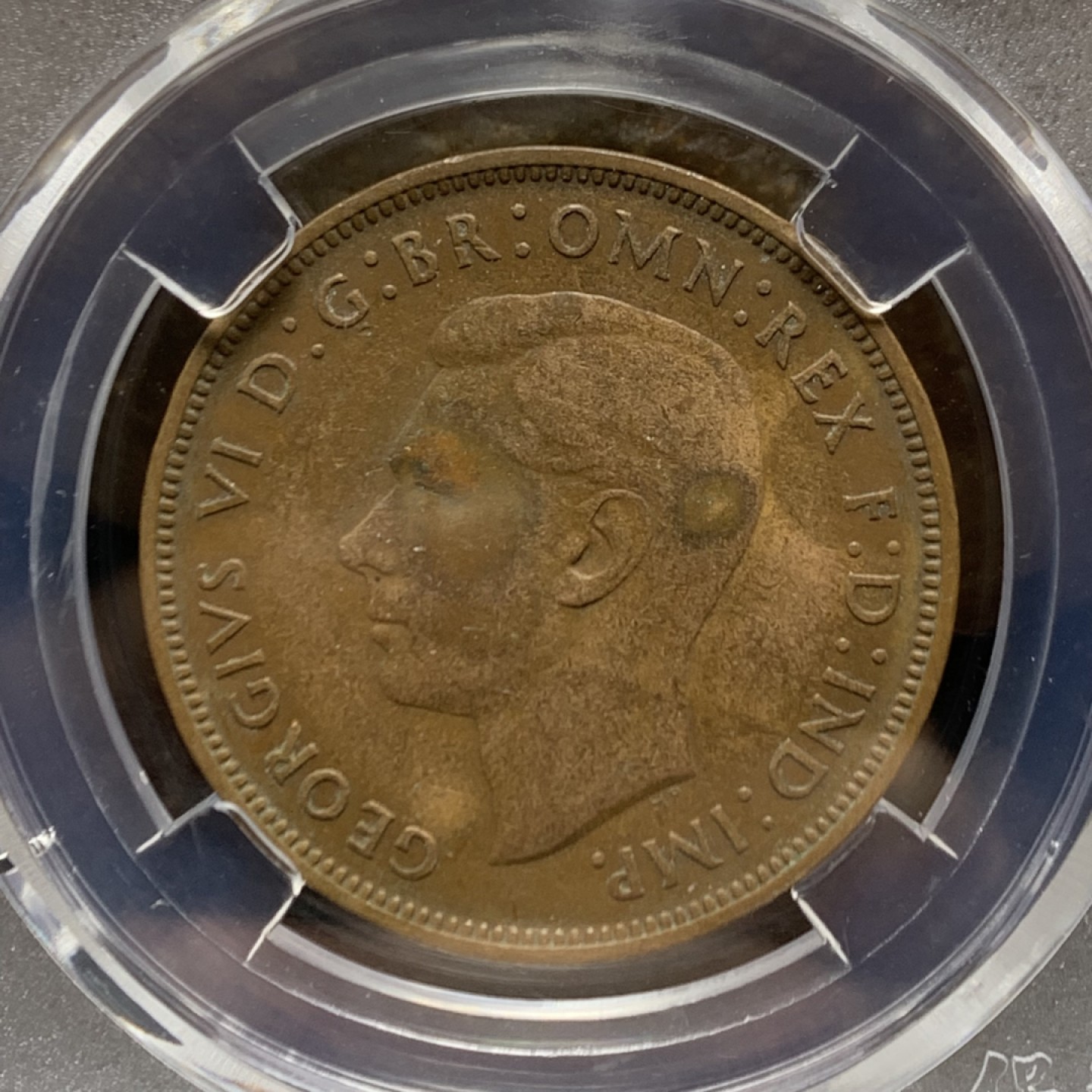 1938年。英国乔治六世一便士铜币一枚，