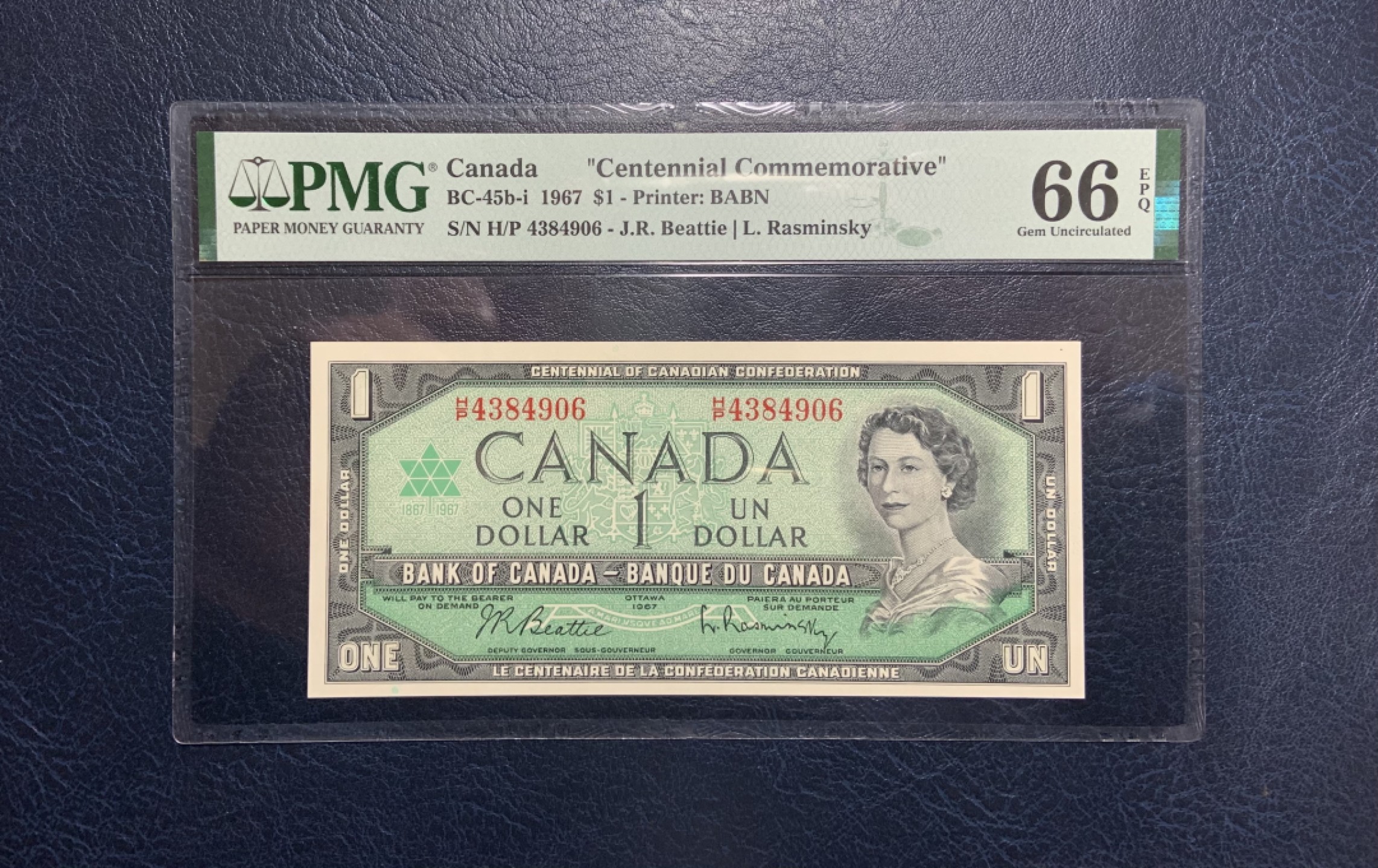 收藏联盟Quantum Auction 第233期拍卖 加拿大1967年1元议会纪念钞 PMG66 带编号版非常少见