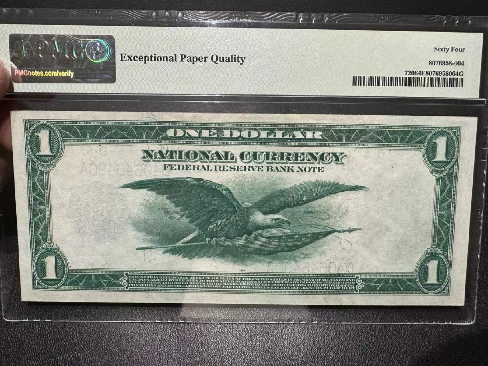 《外钞收藏家》第二百四十二期（连拍场） 1918年美国1美元 大票幅 经典老鹰 PMG64E