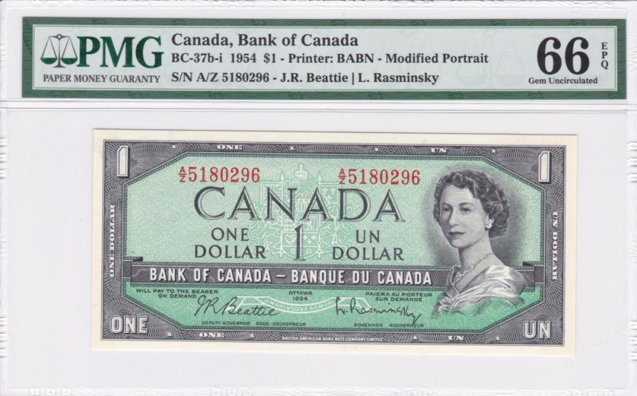 收藏联盟Quantum Auction 第233期拍卖 加拿大1954年1元 PMG66