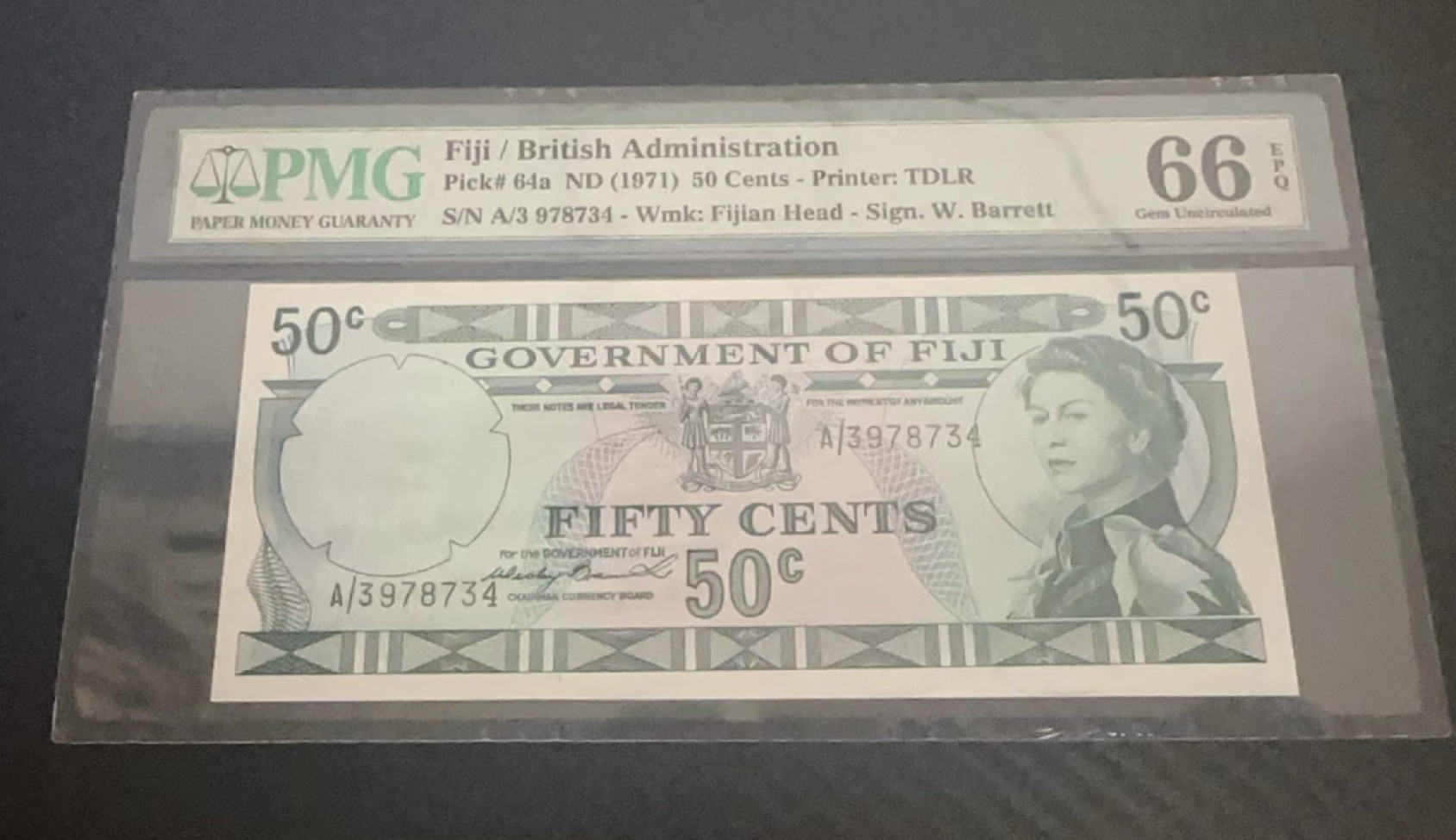 收藏联盟Quantum Auction 第233期拍卖 斐济群岛1971年50分 PMG67 初版