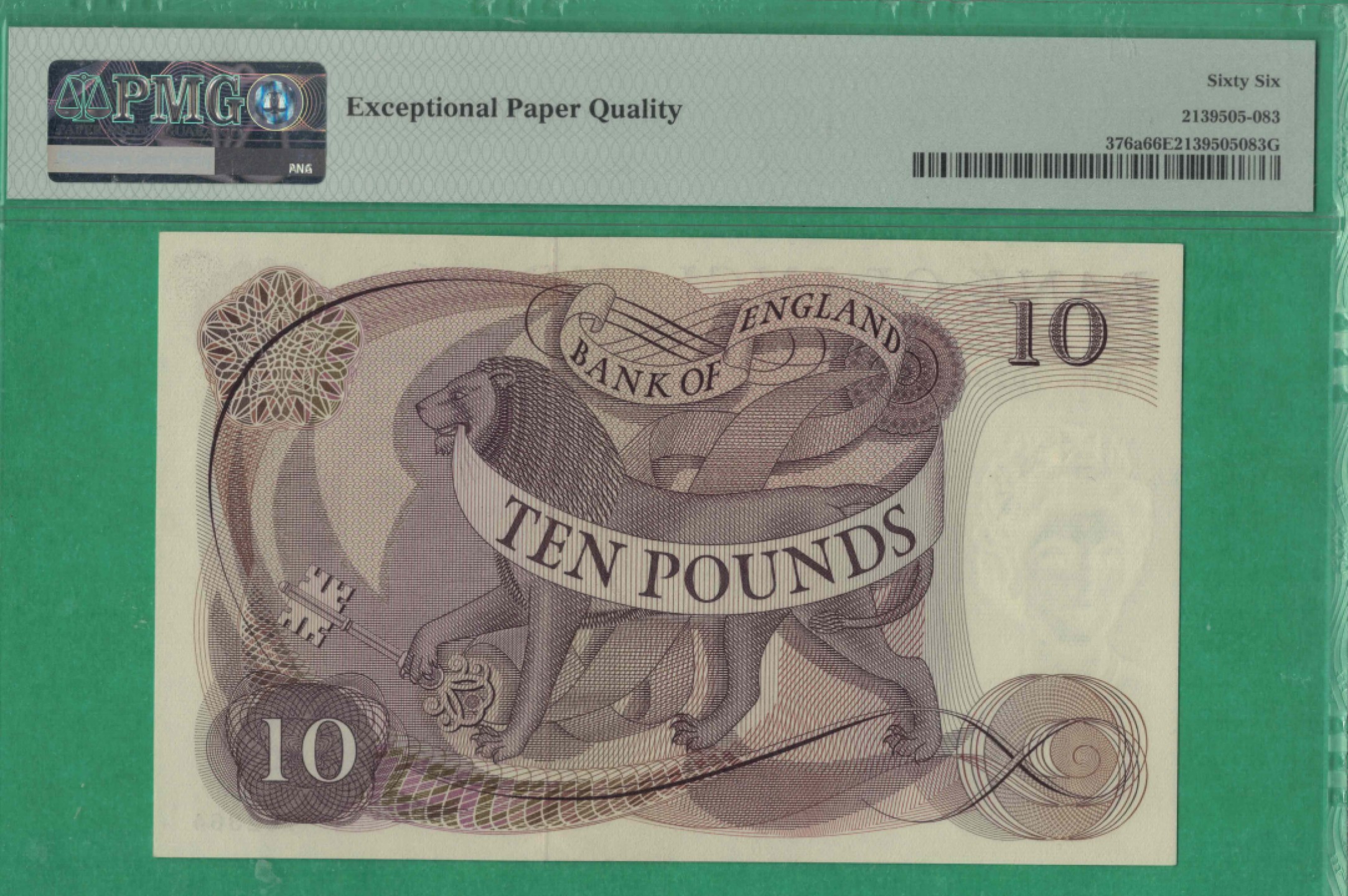 英国10镑 1964年至1966年 P-376a A01冠 C序列 签名如图 实物图 UNC