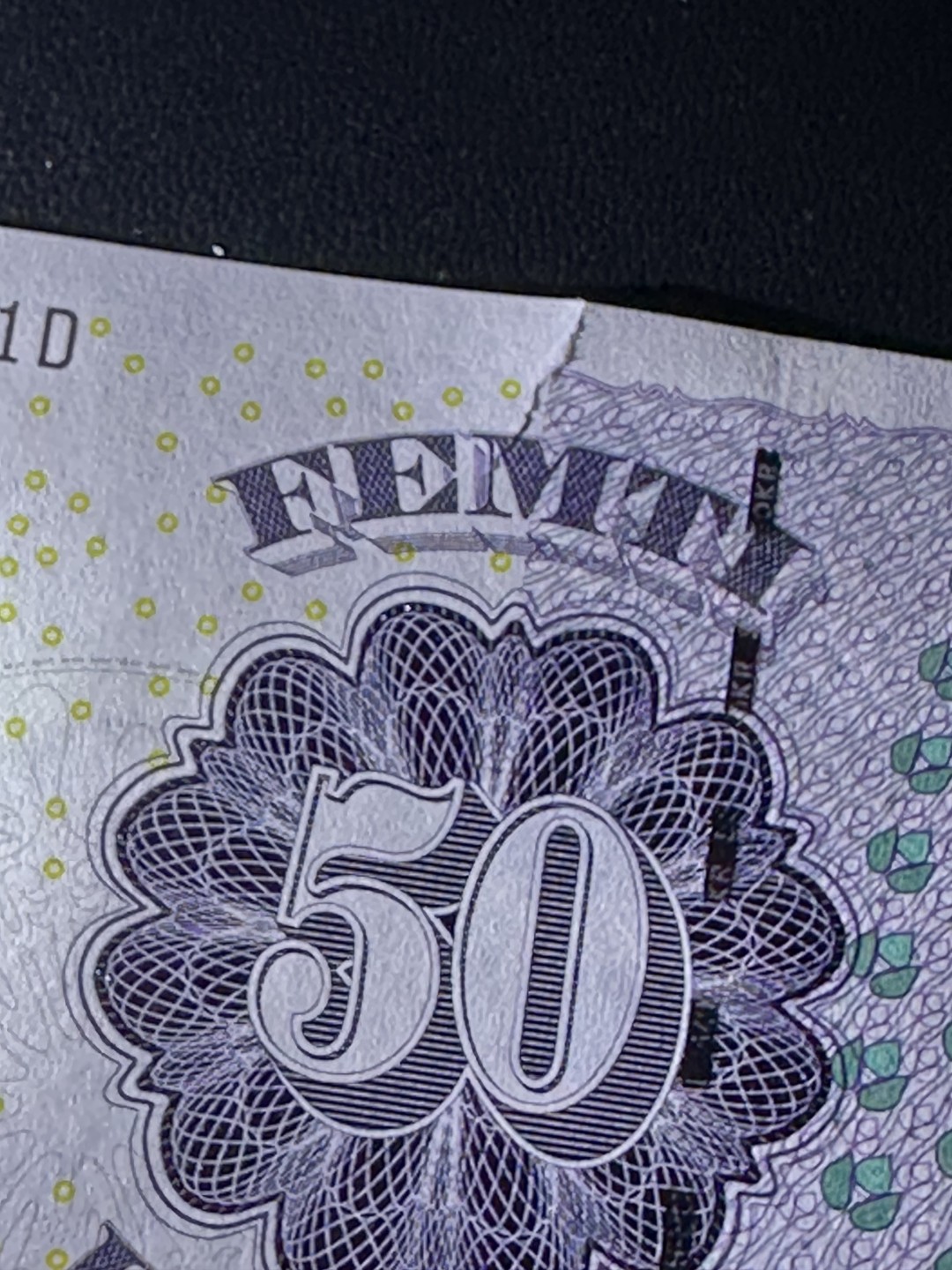 《外钞收藏家》第二百四十二期（连拍场） 丹麦浮雕版50克朗 初版 单于有一个撕口请注意