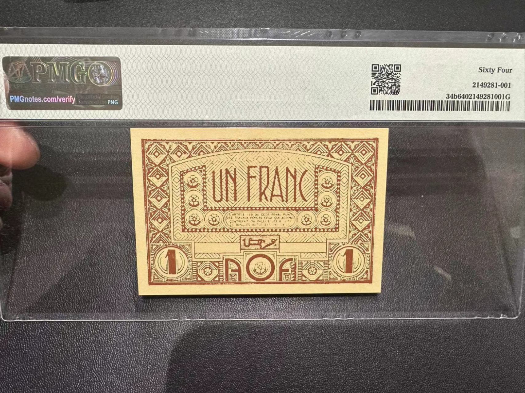 《外钞收藏家》第二百四十二期（连拍场） 1944法属西非1法郎 PMG64