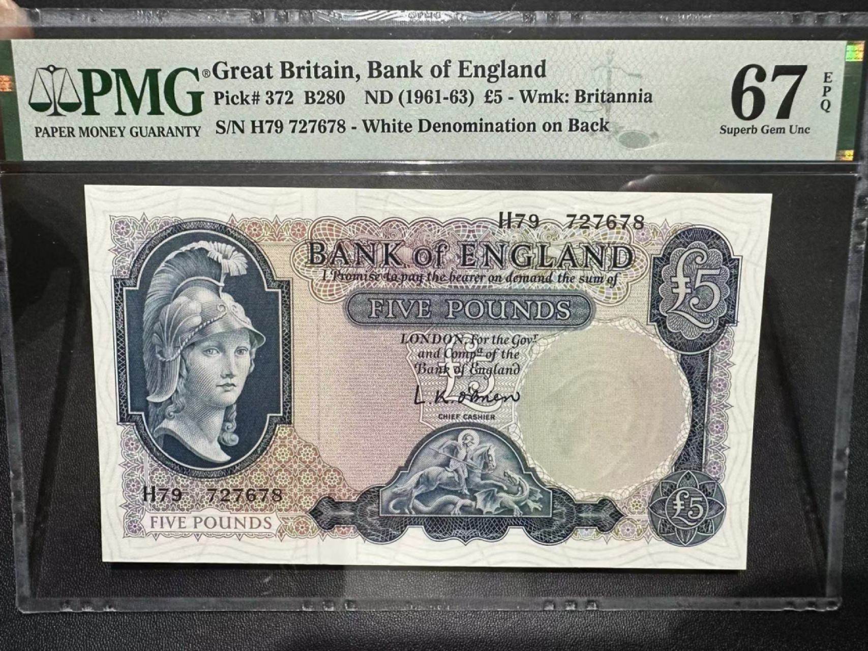 《外钞收藏家》第二百四十二期（连拍场） 1961-63年英国B序列5镑 PMG67 空心版