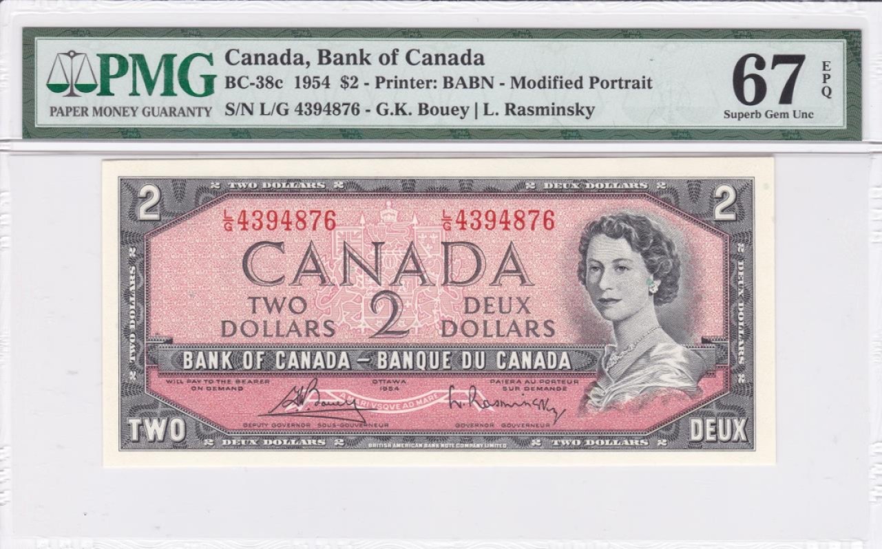 收藏联盟Quantum Auction 第233期拍卖 加拿大1954年2元 PMG67