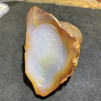 重器天然马达加斯加原皮玛瑙雕刻观音牌子一块， - 重器天然马达加斯加原皮玛瑙雕刻观音牌子一块，