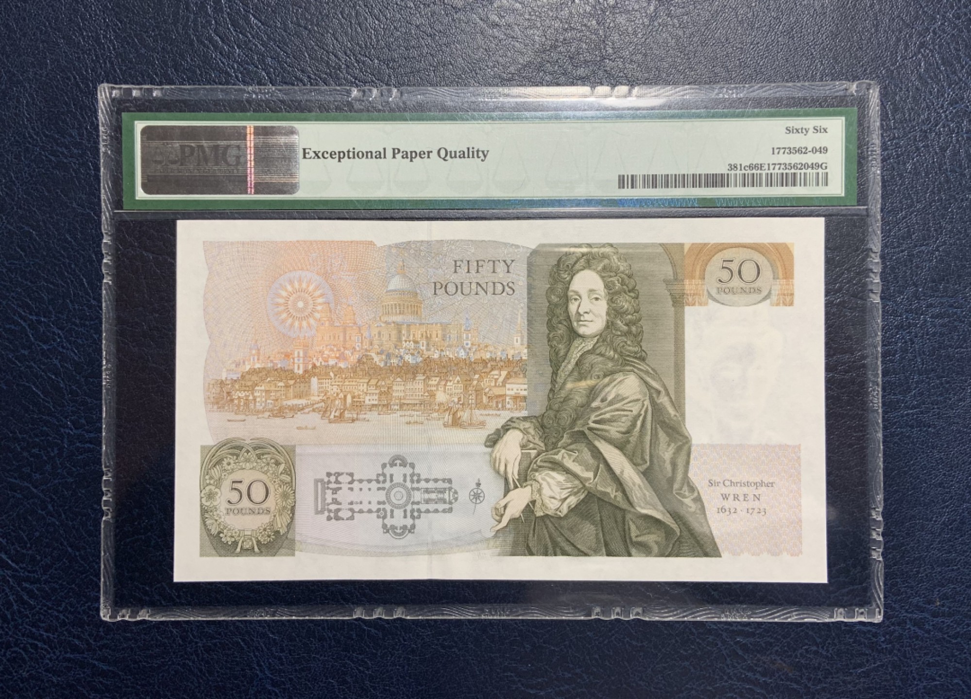 收藏联盟Quantum Auction 第233期拍卖 英国1991-93年50镑 PMG66 C版首发冠 著名建筑学家 皇家学会创始人之一 克里斯托弗爵士 