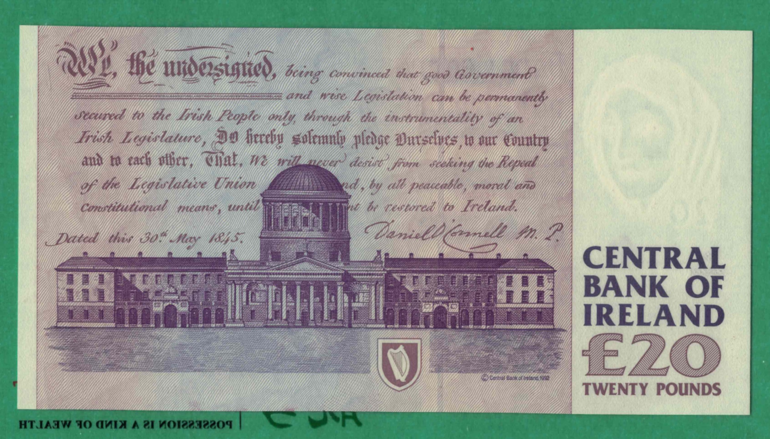 爱尔兰20镑 1999年 P-77b 欧洲纸币 实物图 UNC