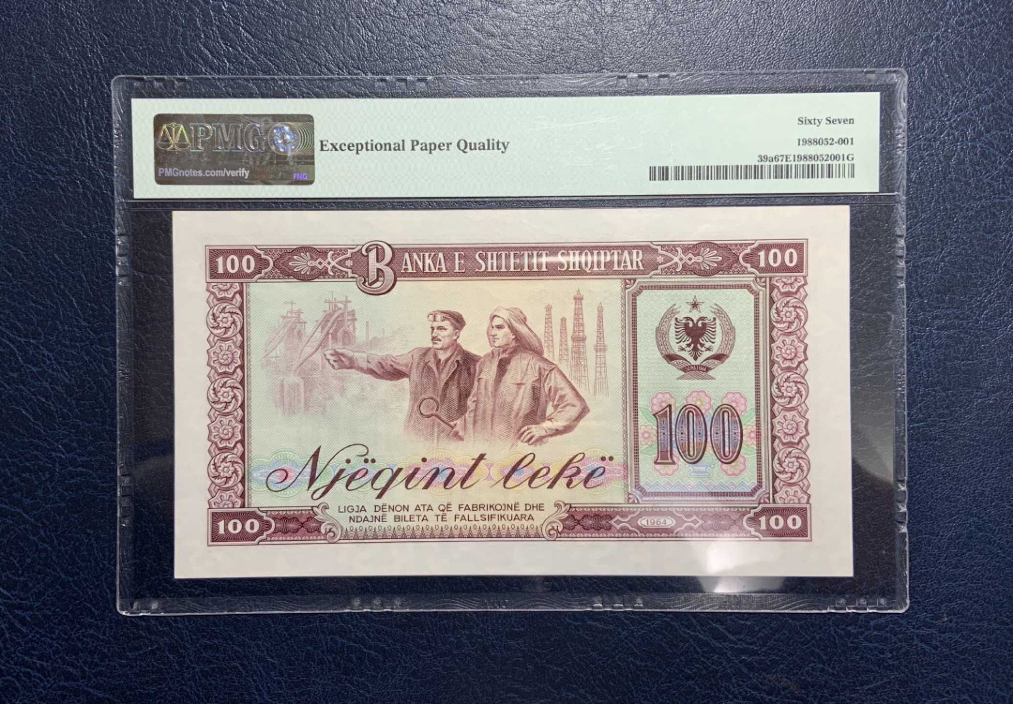 收藏联盟Quantum Auction 第233期拍卖 阿尔巴尼亚1964年1-100列克 PMG67-68 中国代印 1，5，10三张68分为冠军分