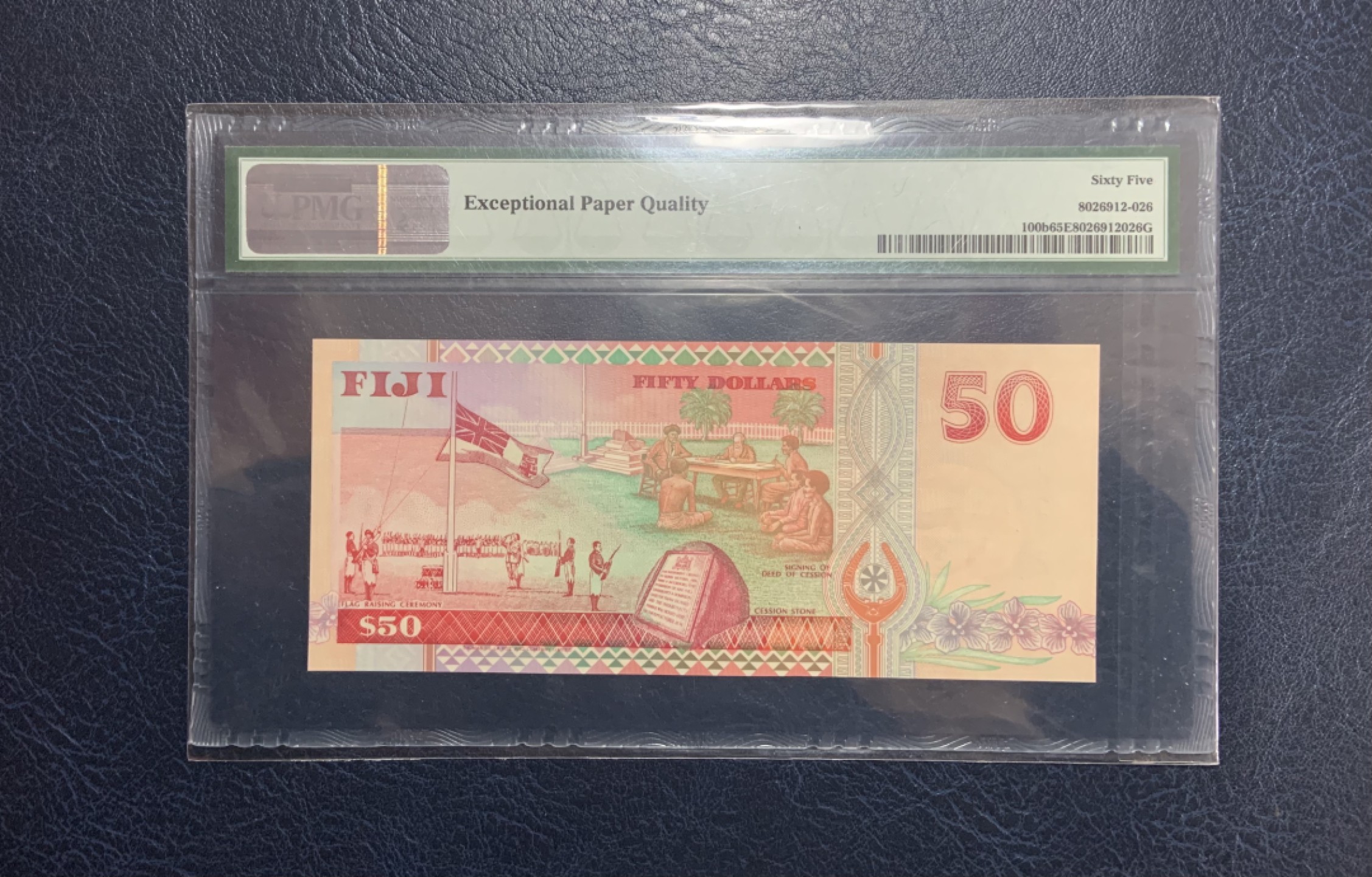 收藏联盟Quantum Auction 第233期拍卖 斐济群岛1996年50元 PMG65 早期纸质版最高面值 生日号 15.09.12