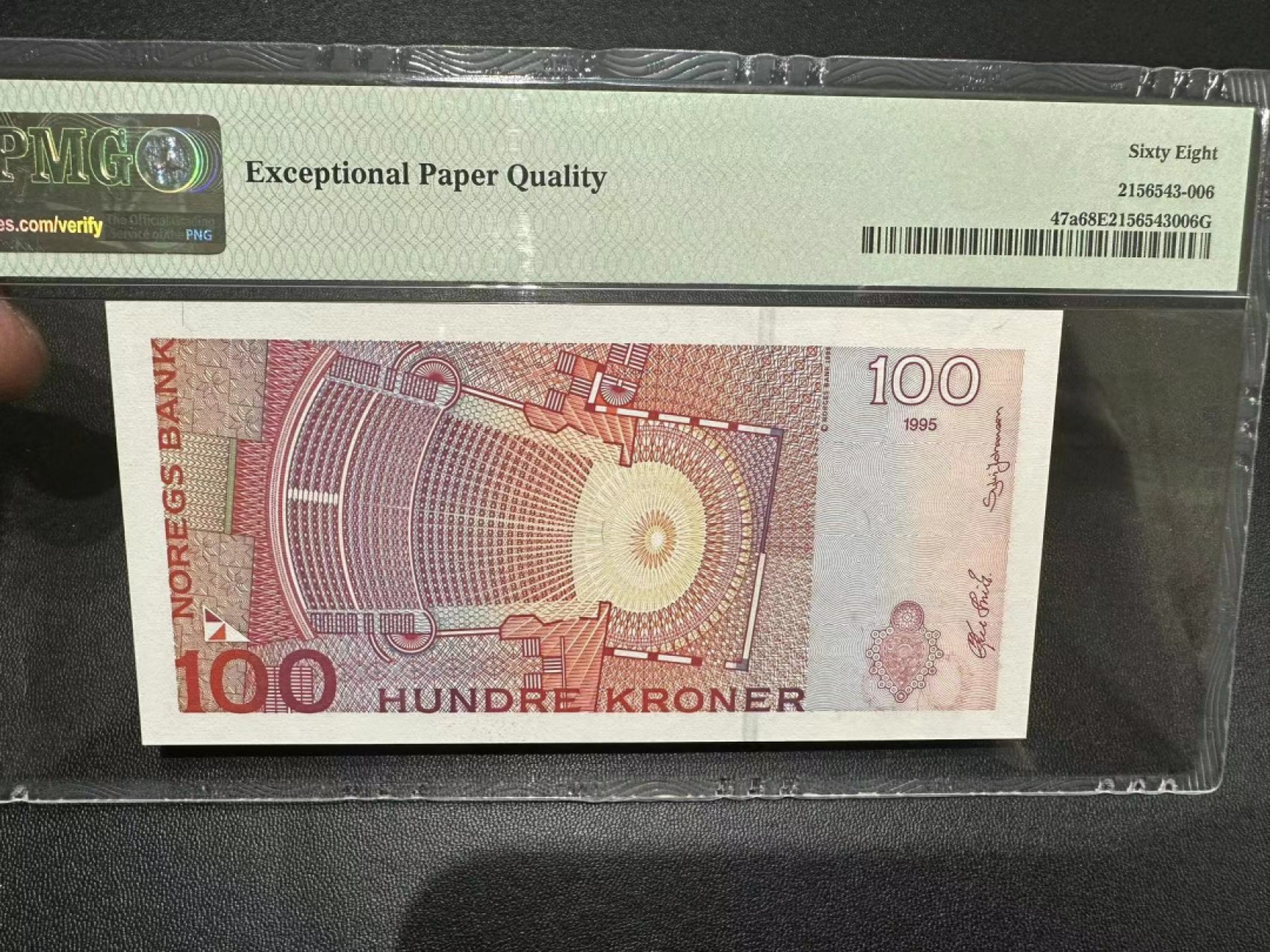 《外钞收藏家》第二百四十二期（连拍场） 1995-98年挪威100克朗 初版 PMG68 超高分 无47