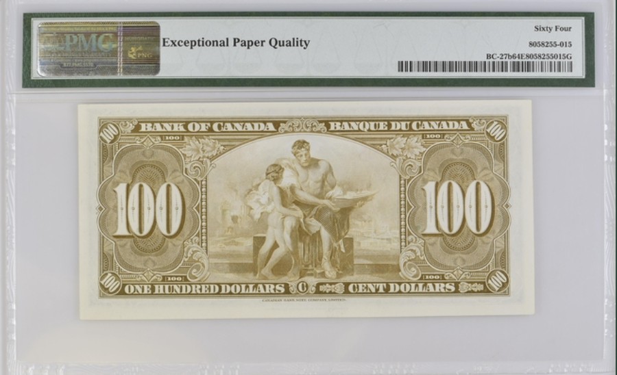 收藏联盟Quantum Auction 第234期拍卖 加拿大1937年100元 PMG64e 稀少高面值 加拿大国父 首任总理 麦克唐纳爵士