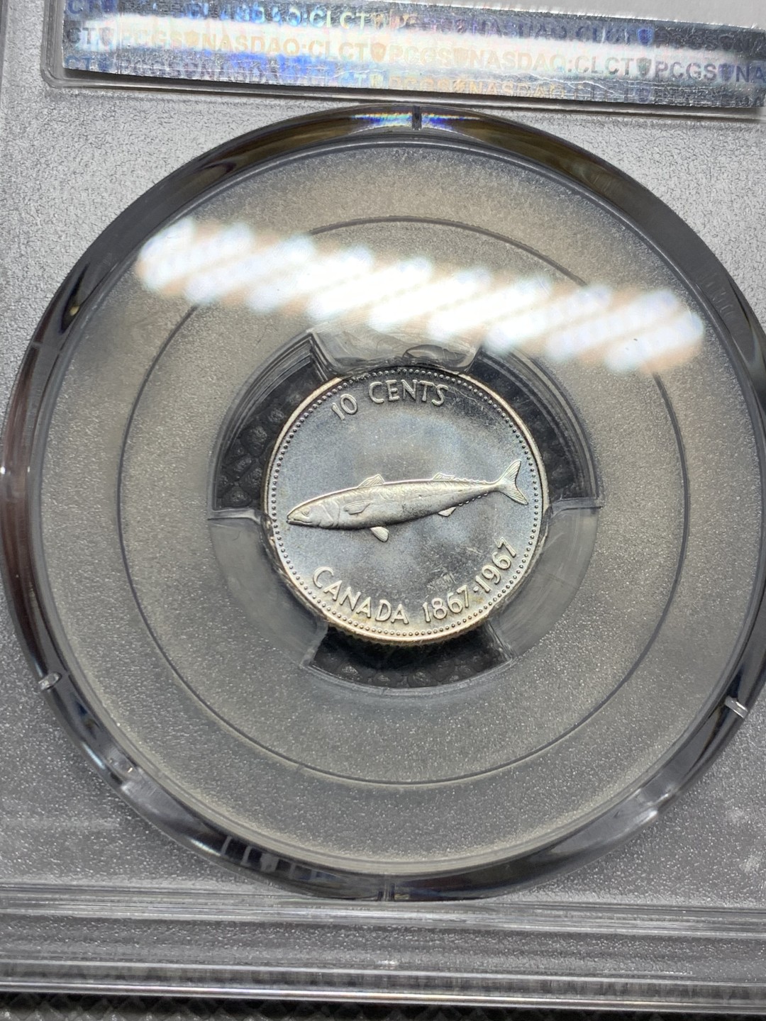 《竞宝斋》第136场-周日，周一连拍 (全场包邮) PCGS MS67 1967年加拿大百年纪念10分银币 极致品相