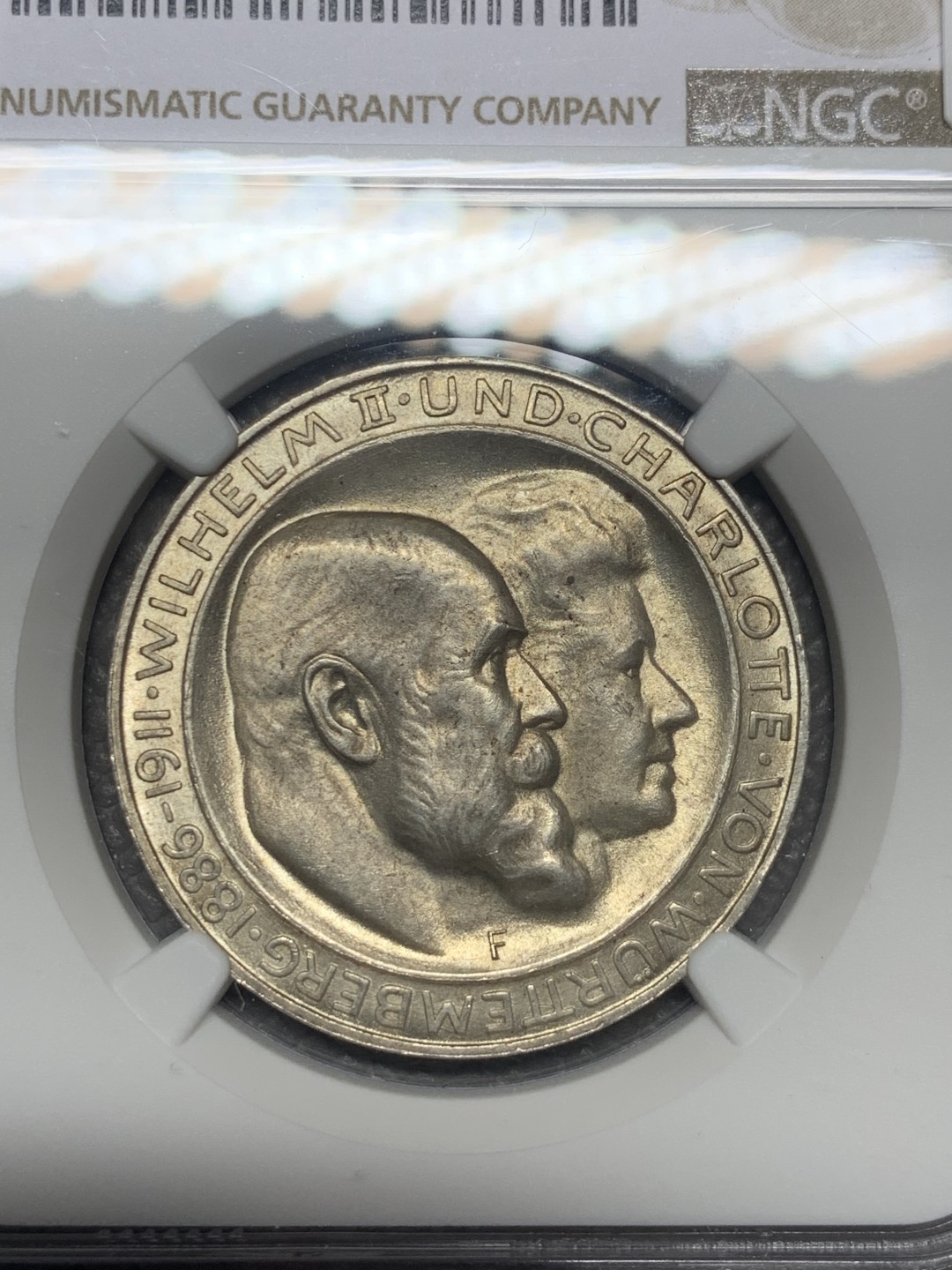 《竞宝斋》第136场-周日，周一连拍 (全场包邮) NGC-MS65 德国符腾堡1911年3马克银币
