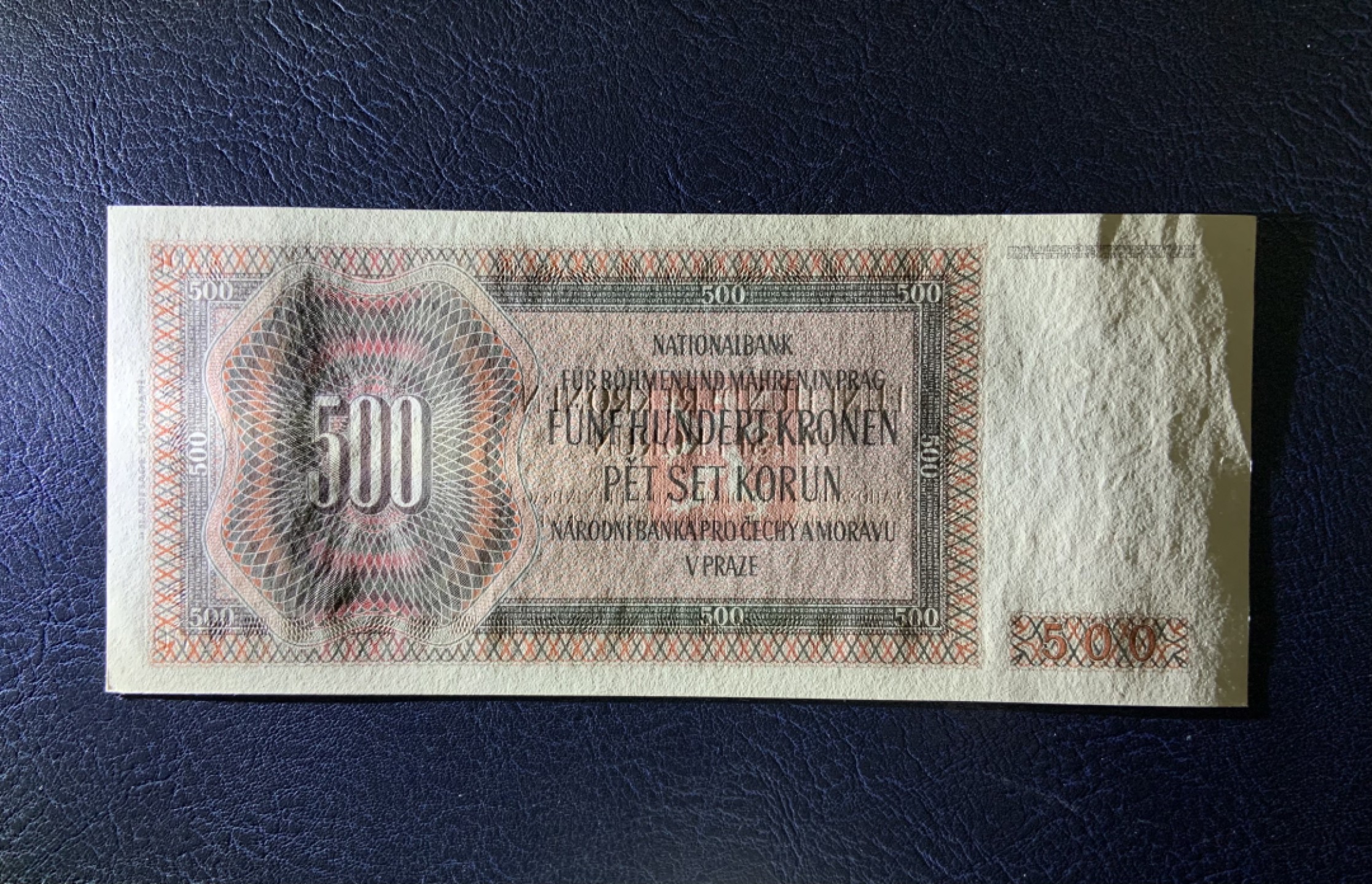 收藏联盟Quantum Auction 第234期拍卖 波西米亚和摩拉维亚1942年500克朗 品相UNC 边角瑕疵 细节如图 少见实票 Aa冠