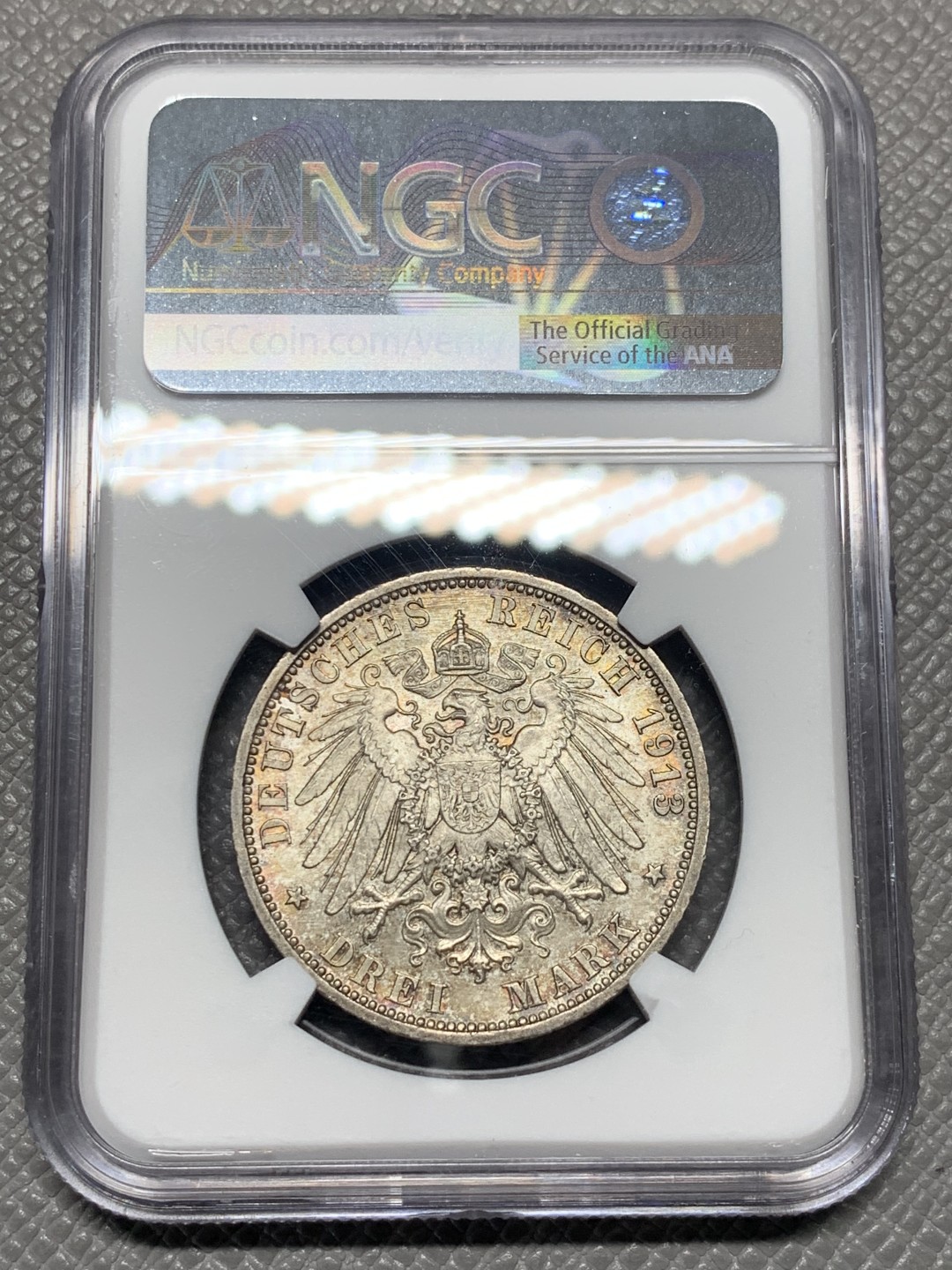 《竞宝斋》第136场-周日，周一连拍 (全场包邮) NGC-MS63 德国普鲁士1913年威廉二世在位25周年纪念3马克银币