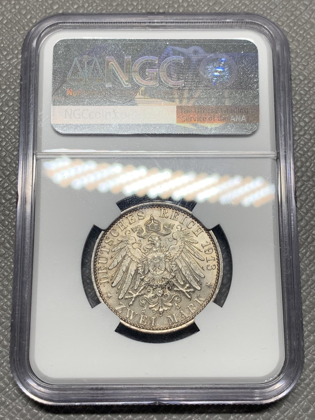 《竞宝斋》第136场-周日，周一连拍 (全场包邮) NGC-MS65 德国 1913年 普鲁士2马克银币 威廉二世军装版本 转光美丽