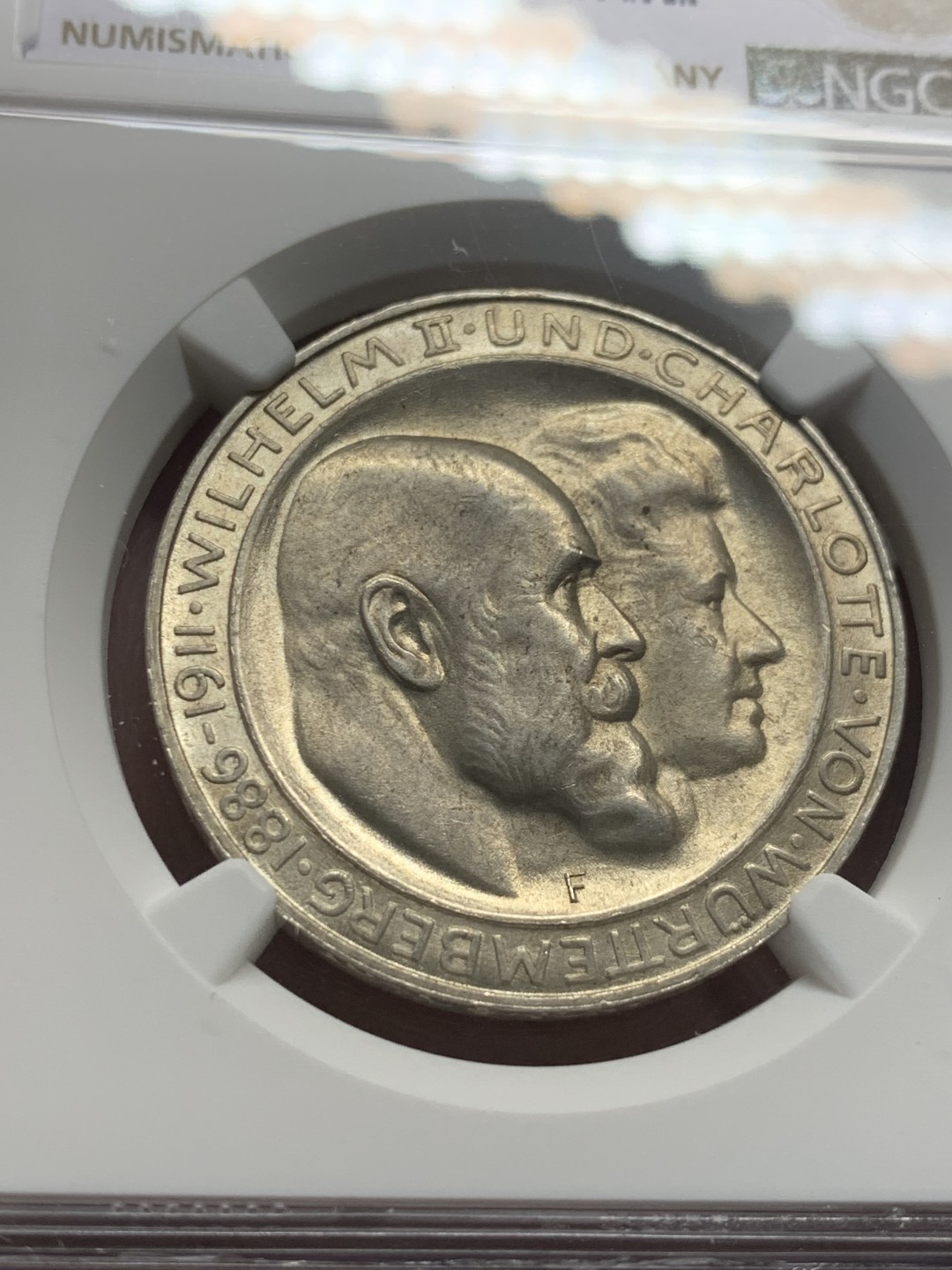 《竞宝斋》第136场-周日，周一连拍 (全场包邮) NGC-MS65 德国符腾堡1911年3马克银币