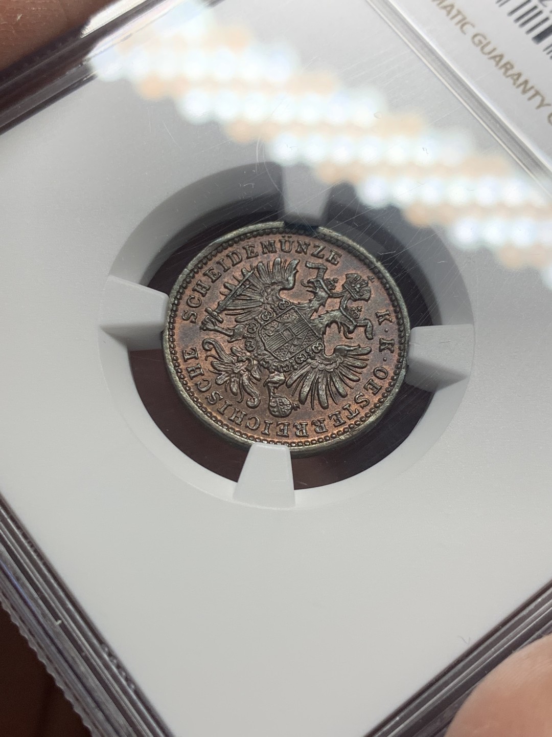 《竞宝斋》第136场-周日，周一连拍 (全场包邮) NGC MS64BN 奥地利1885年1克鲁泽铜币