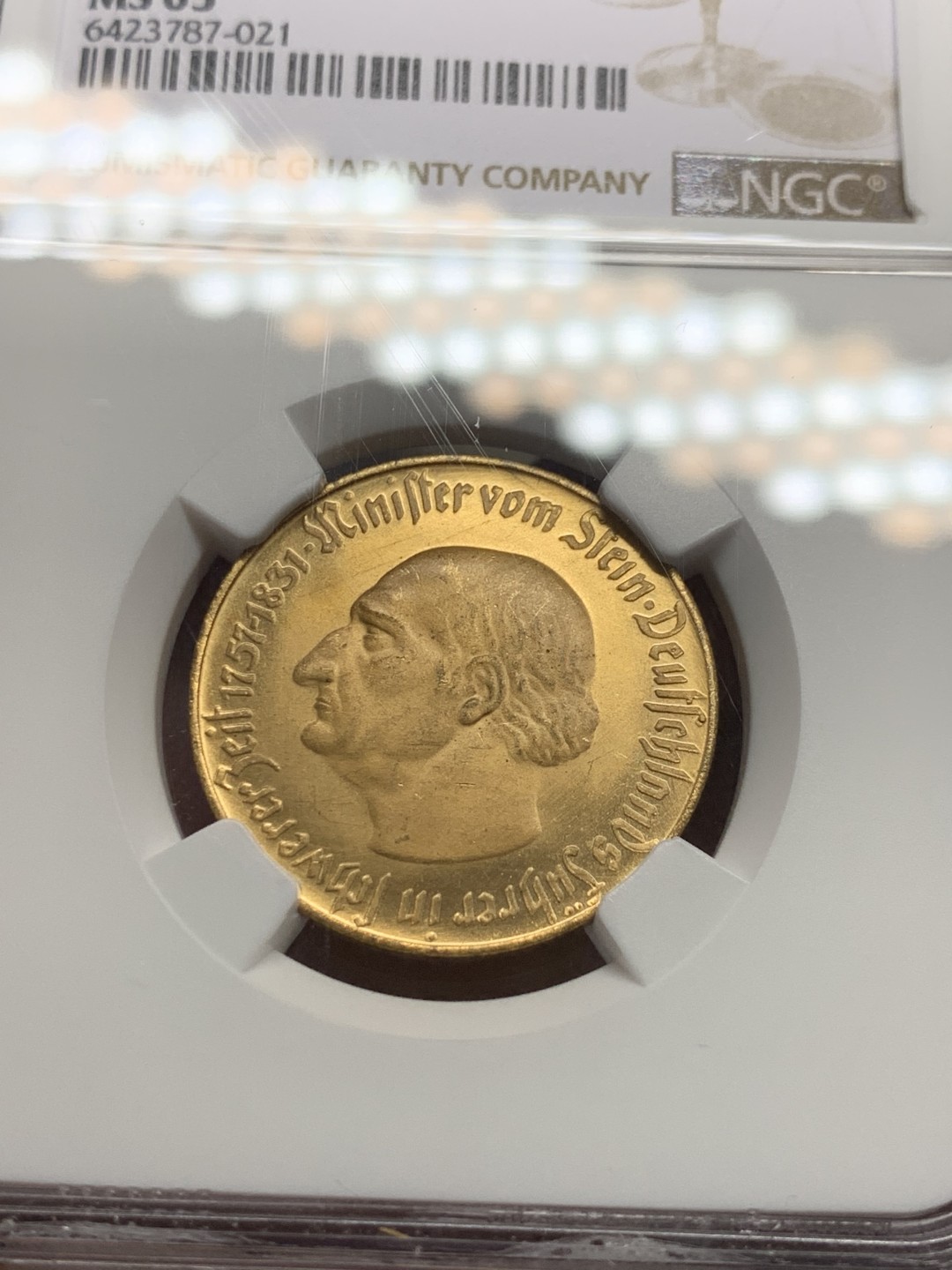 《竞宝斋》第136场-周日，周一连拍 (全场包邮) NGC-MS65 德国魏玛共和国1922年 100马克 黄铜币 非常稀少的版式