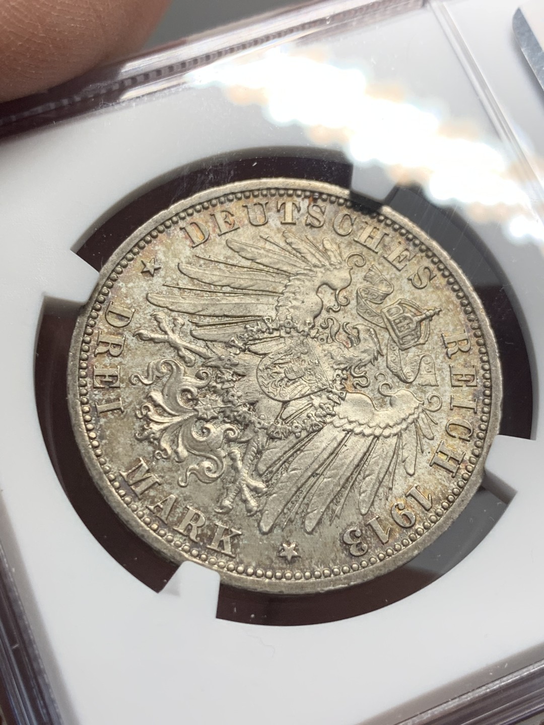 《竞宝斋》第136场-周日，周一连拍 (全场包邮) NGC-MS63 德国普鲁士1913年威廉二世在位25周年纪念3马克银币