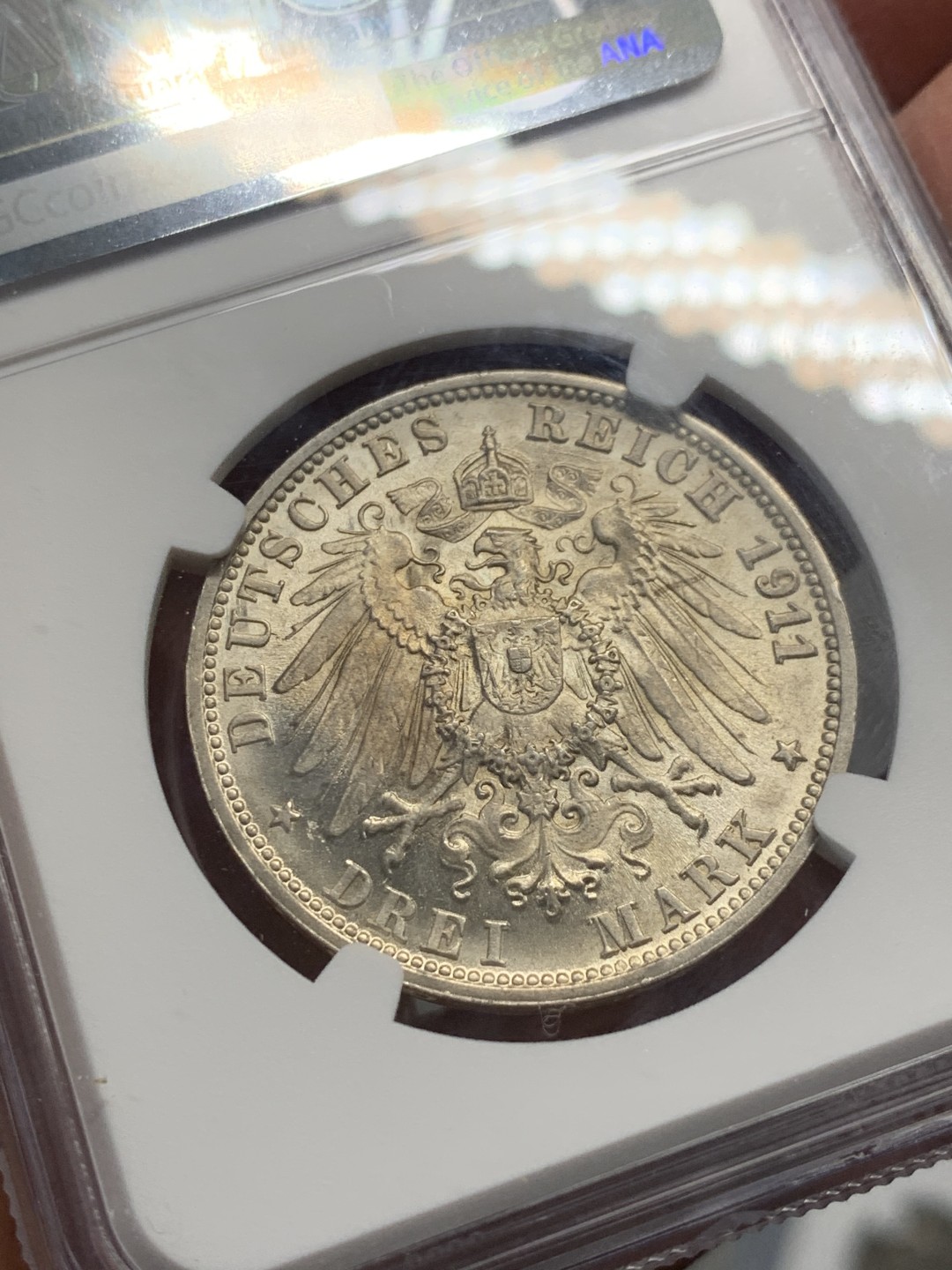 《竞宝斋》第136场-周日，周一连拍 (全场包邮) NGC-MS65 德国符腾堡1911年3马克银币