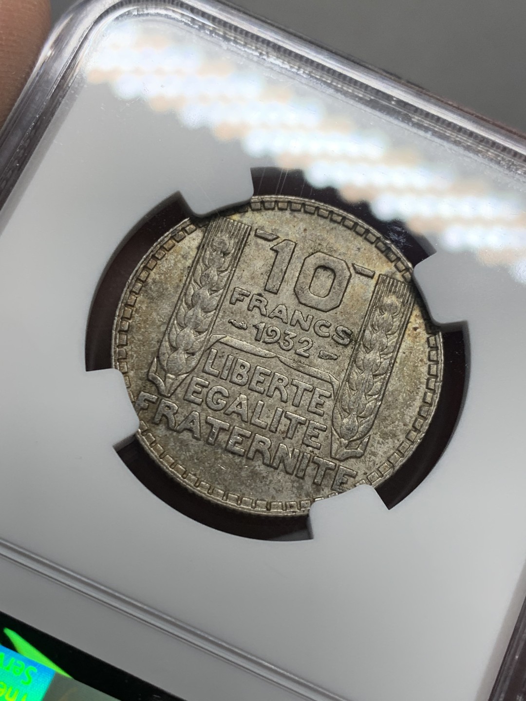 《竞宝斋》第136场-周日，周一连拍 (全场包邮) NGC-AU58 法国1932年 谷物女神10法郎银币 好品带彩 