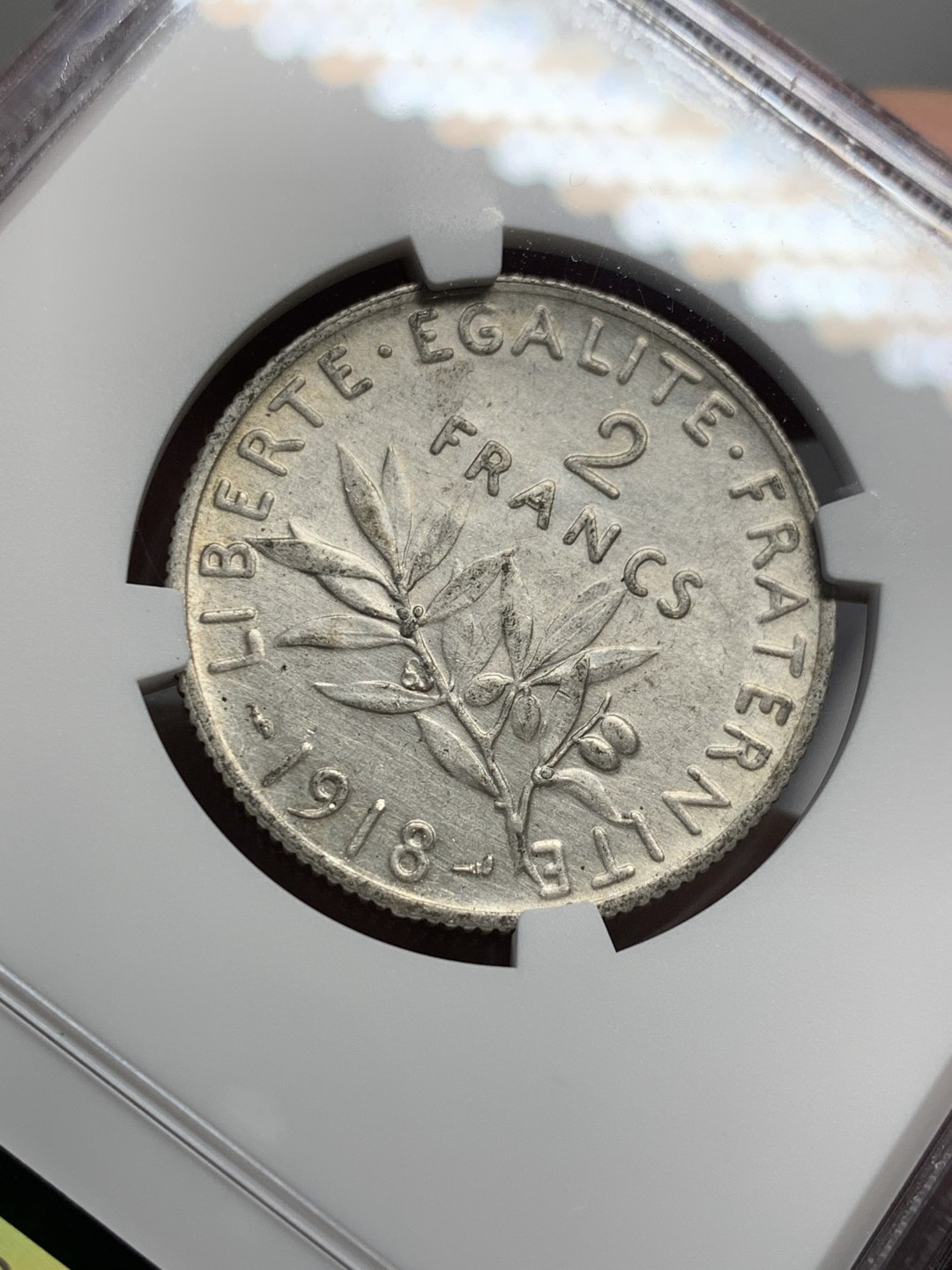 《竞宝斋》第136场-周日，周一连拍 (全场包邮) NGC-UNC 法国1918年 播种女神2法郎银币 看不出有洗