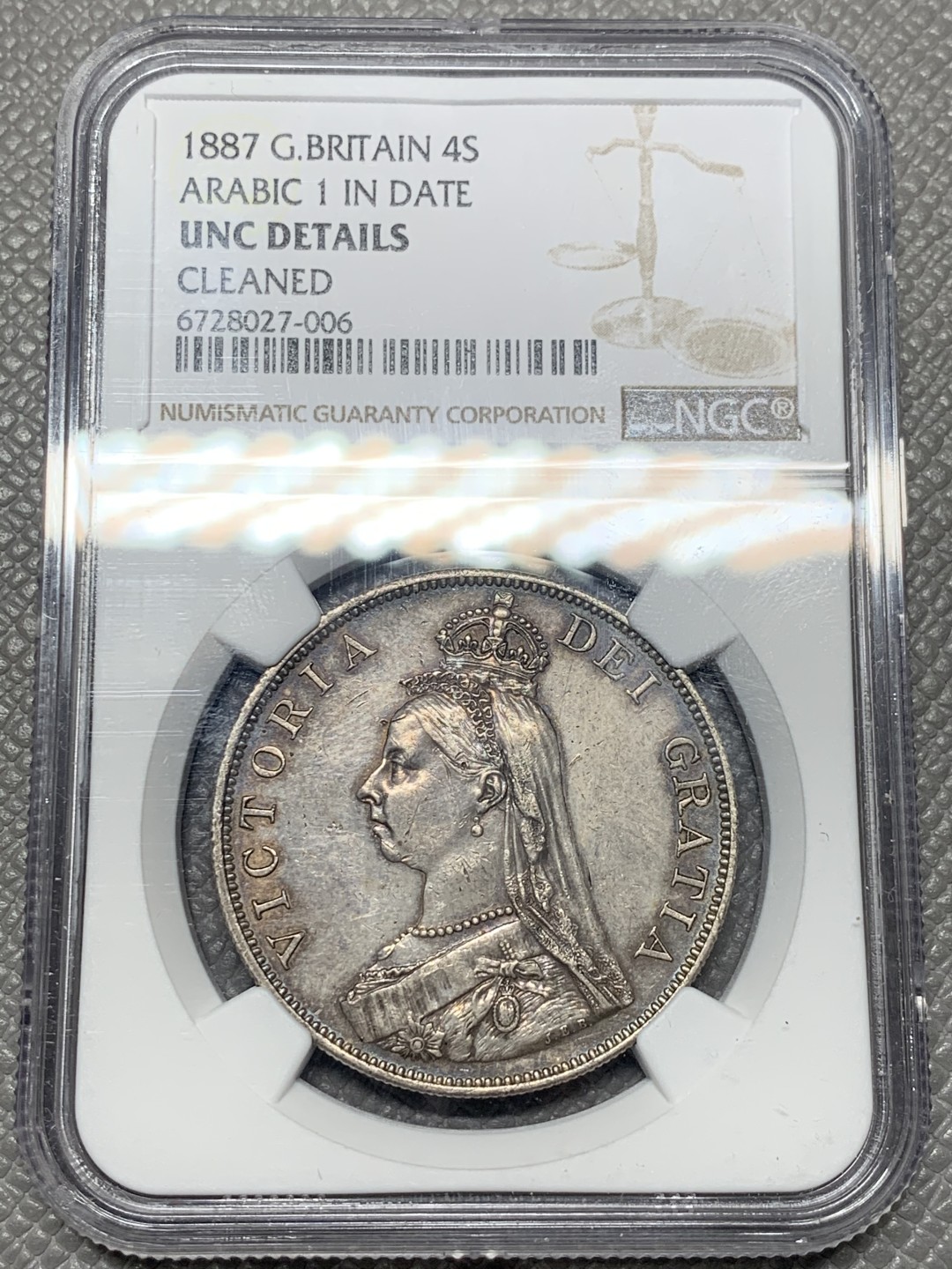 《竞宝斋》第136场-周日，周一连拍 (全场包邮) NGC UNCD 1887年 英国 维多利亚 4先令（双福林）银币 原味状态 细节非常好
