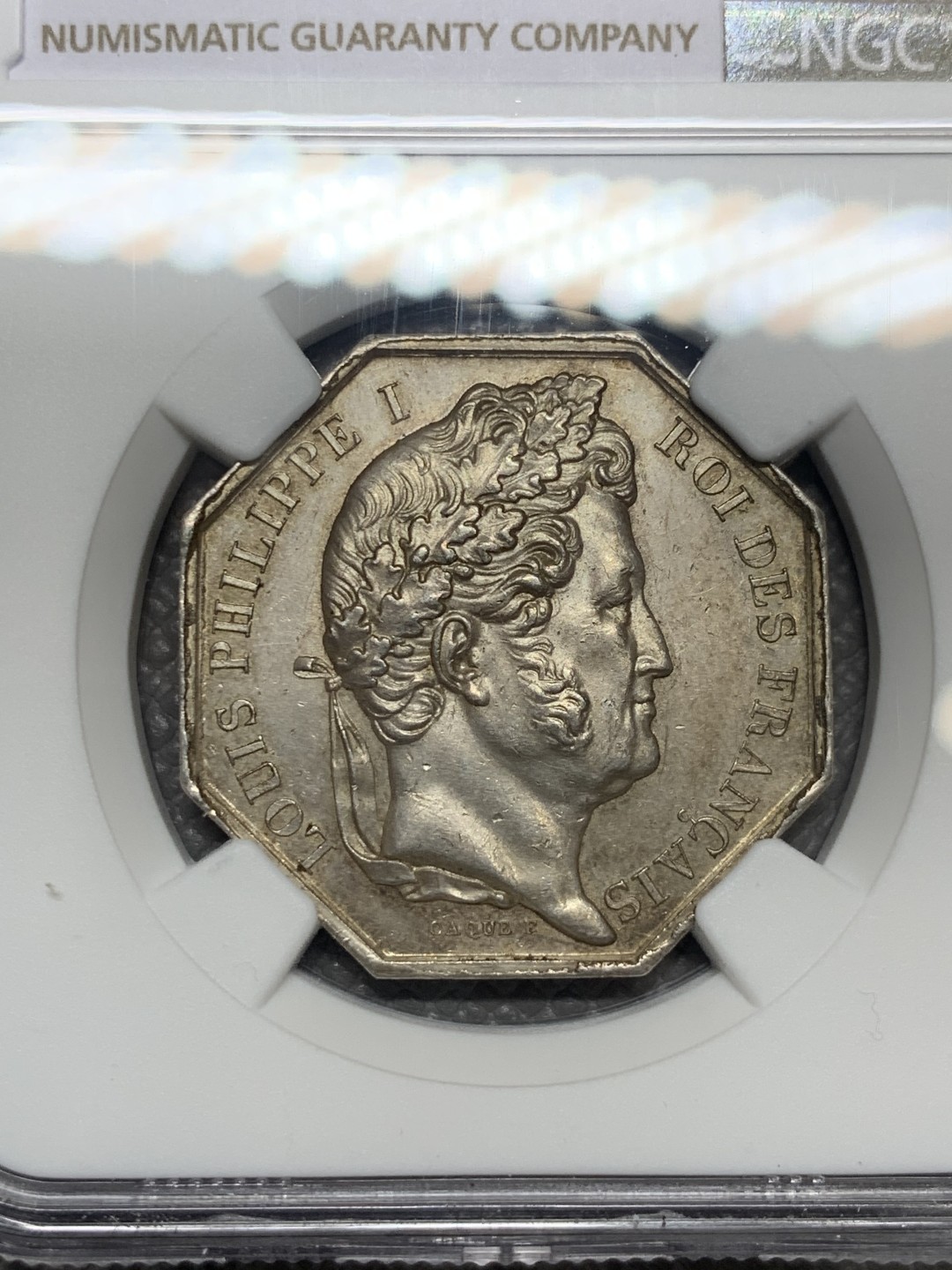 《竞宝斋》第136场-周日，周一连拍 (全场包邮) NGC-MS62 法国 1833年菲利普一世 八角银JETON 高浮雕 非常漂亮