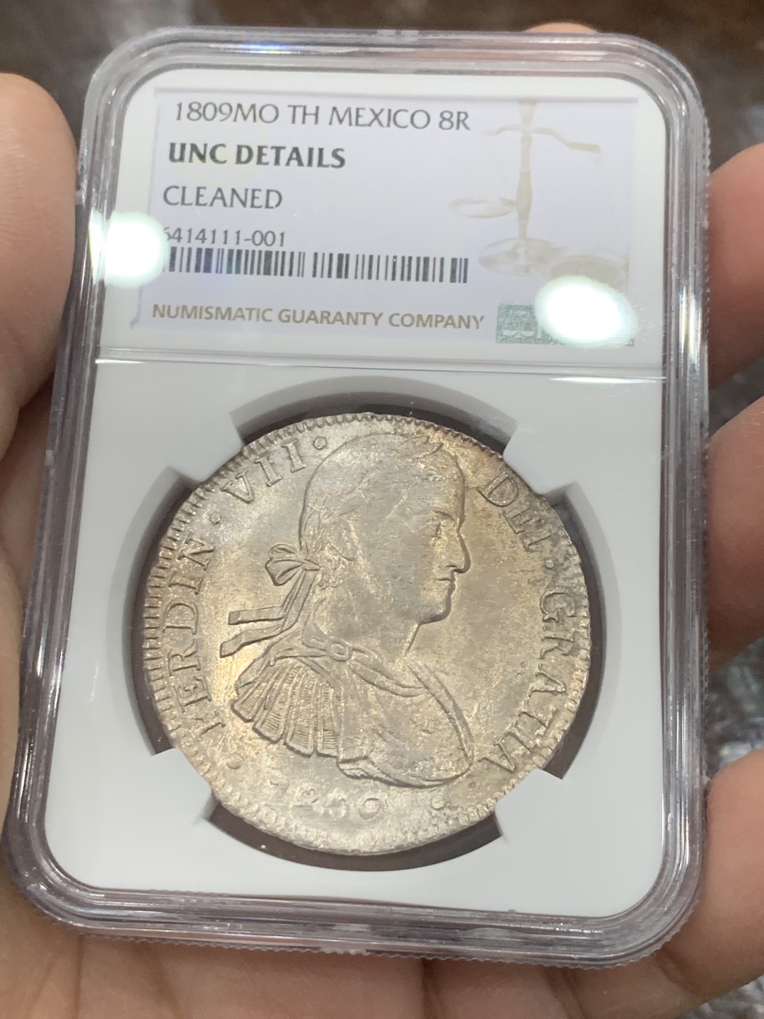《竞宝斋》第136场-周日，周一连拍 (全场包邮) NGC UNC 墨西哥 1809年 费七 戎装版 8R 双柱 大银币 转光好 可再试试