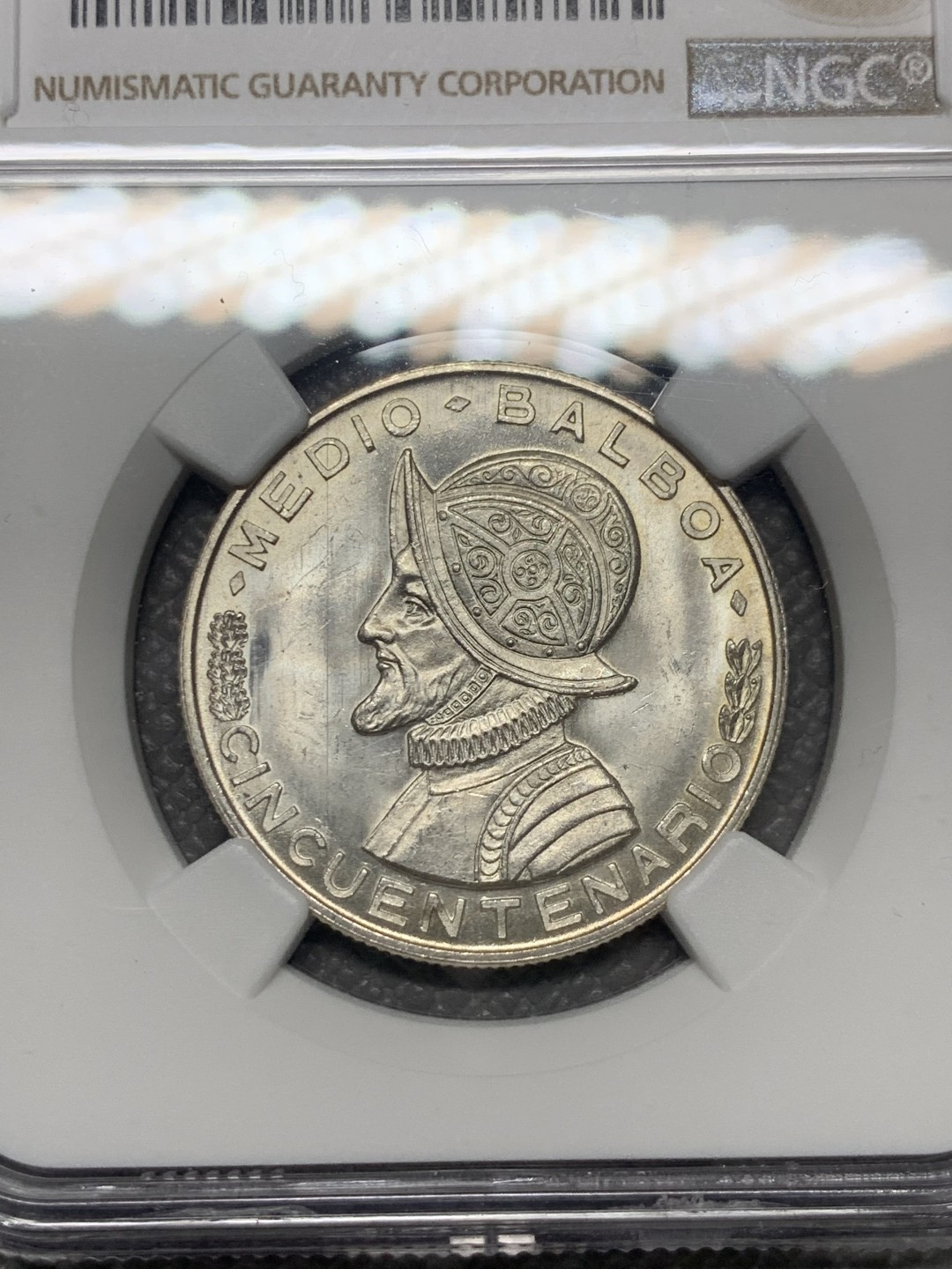 《竞宝斋》第136场-周日，周一连拍 (全场包邮) NGC MS62 巴拿马1953年1/2巴波亚银币