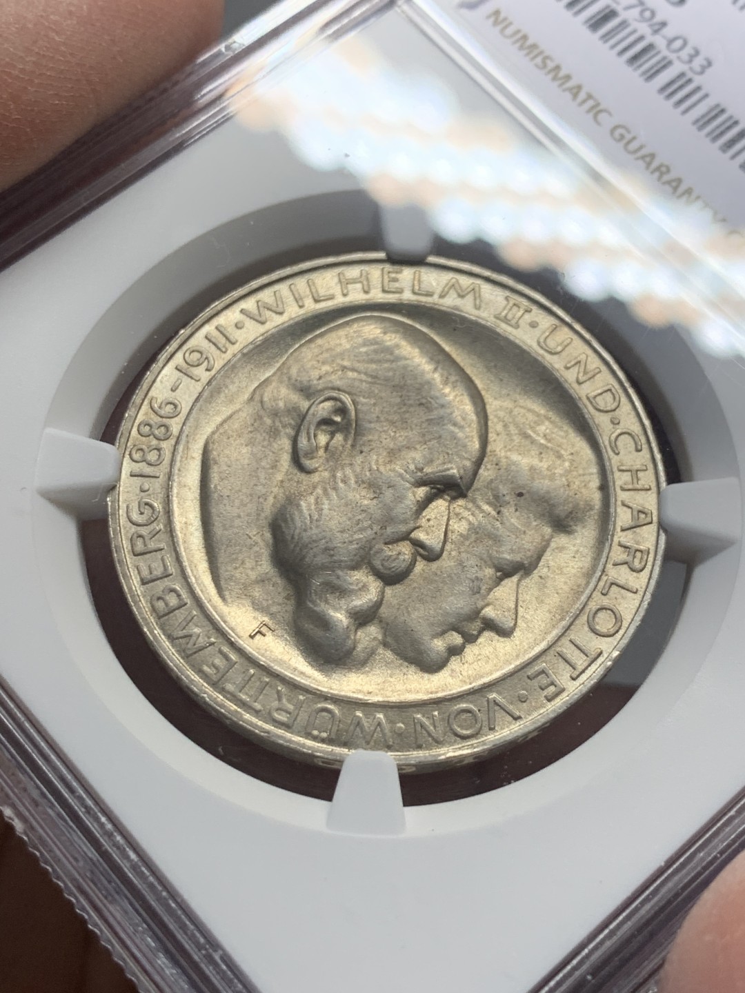《竞宝斋》第136场-周日，周一连拍 (全场包邮) NGC-MS65 德国符腾堡1911年3马克银币