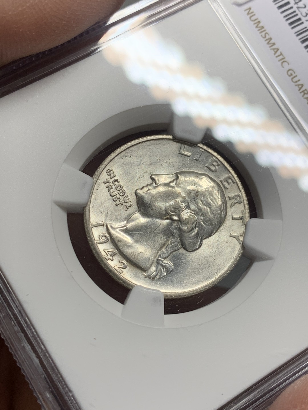 《竞宝斋》第136场-周日，周一连拍 (全场包邮) NGC-AU58 美国1942年 25分银币 原光好品
