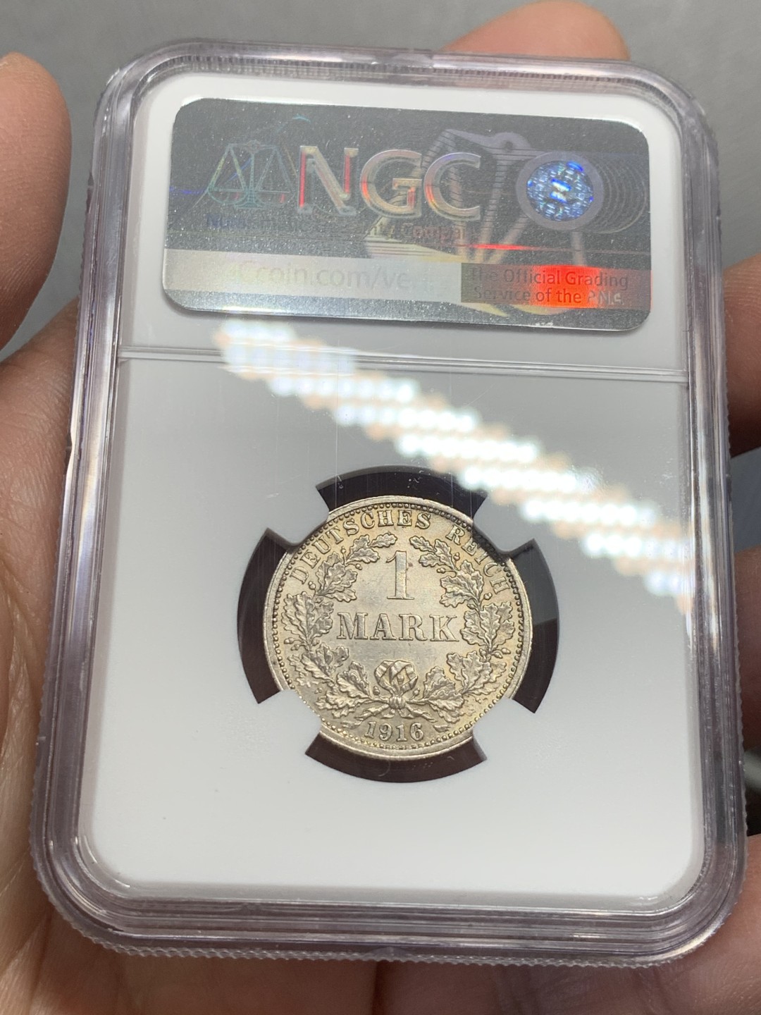 《竞宝斋》第136场-周日，周一连拍 (全场包邮) NGC-MS62 德国1916年 1马克银币 好品原光