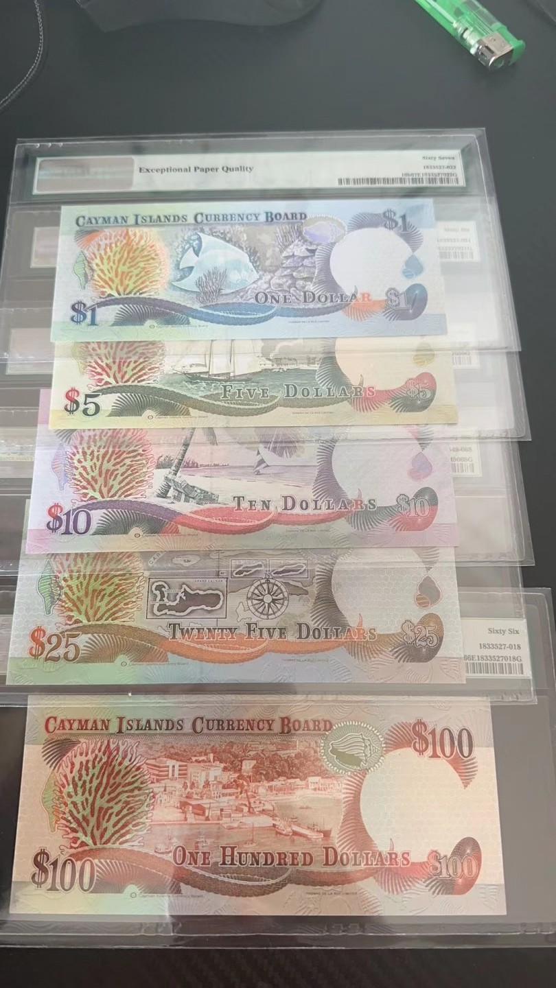 收藏联盟Quantum Auction 第234期拍卖 开曼群岛1996年1-100元尾4同一套 PMG66-67 早期年份稀少