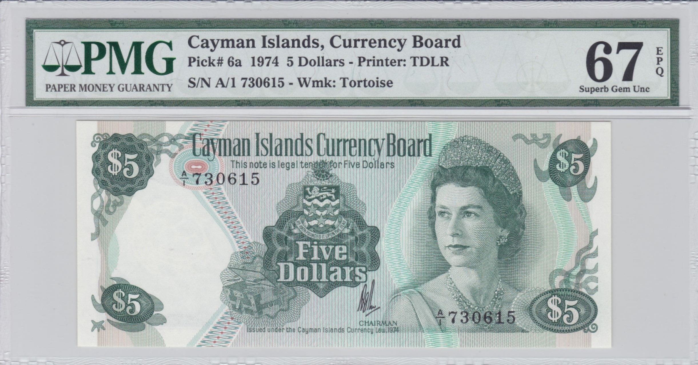 收藏联盟Quantum Auction 第234期拍卖 开曼群岛1974年5元 PMG67 首发A/1冠