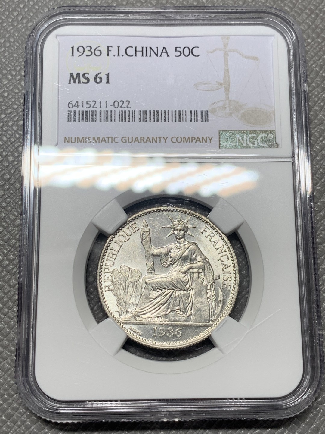 《竞宝斋》第136场-周日，周一连拍 (全场包邮) NGC MS61 1936年法属印支坐洋50分 银币