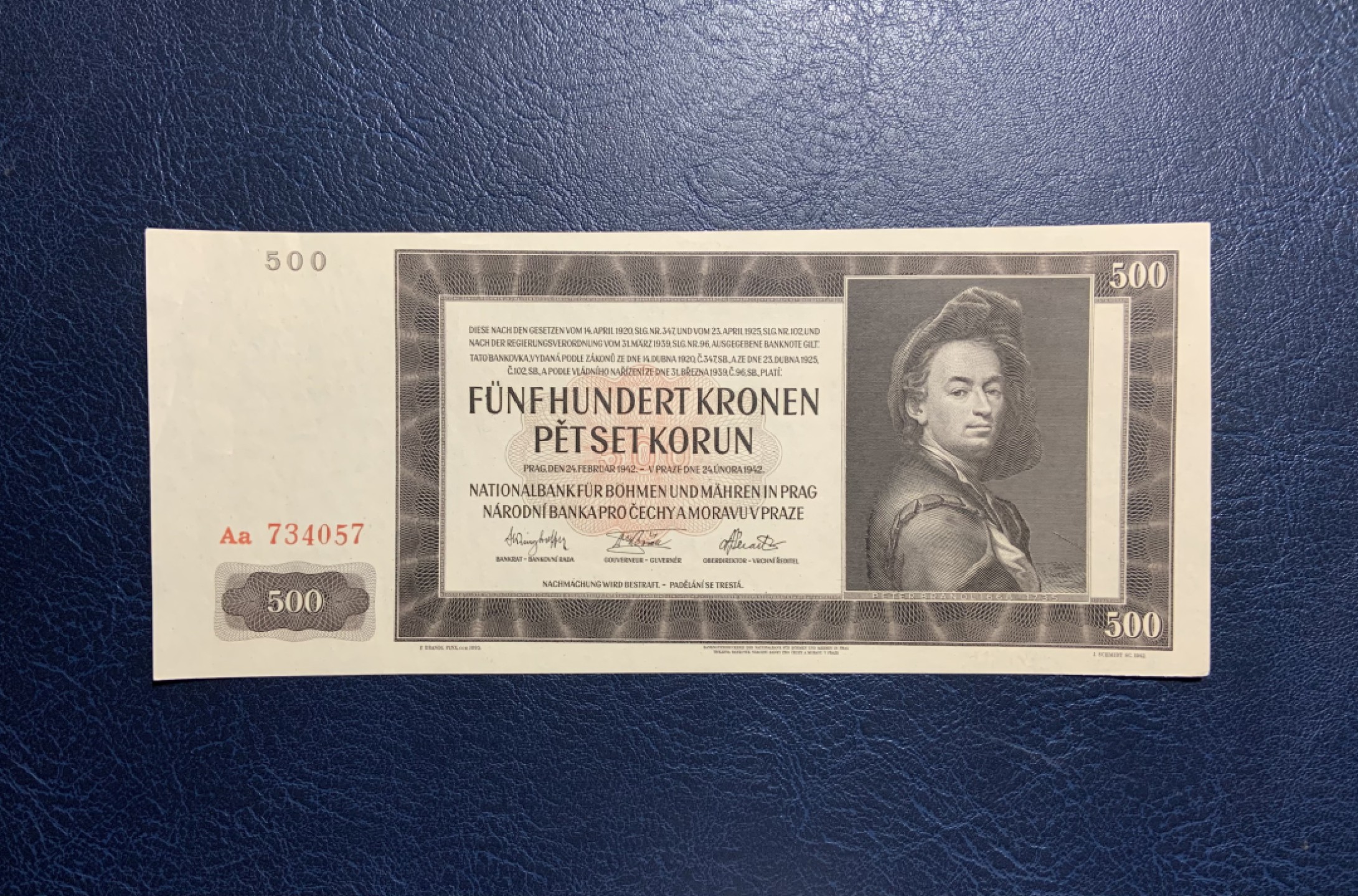 收藏联盟Quantum Auction 第234期拍卖 波西米亚和摩拉维亚1942年500克朗 品相UNC 边角瑕疵 细节如图 少见实票 Aa冠