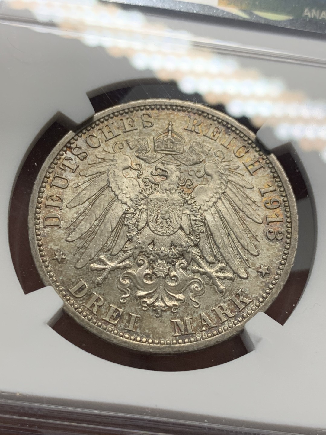 《竞宝斋》第136场-周日，周一连拍 (全场包邮) NGC-MS63 德国普鲁士1913年威廉二世在位25周年纪念3马克银币