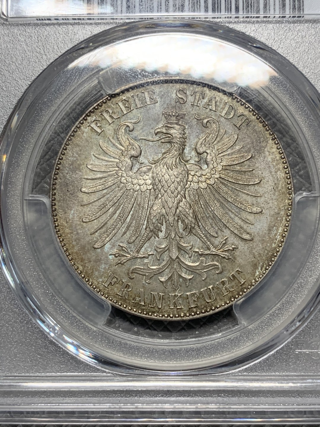 《竞宝斋》第136场-周日，周一连拍 (全场包邮) PCGS-MS65+，德国1859年法兰克福席勒纪念泰勒银币，轻彩包浆，状态一流